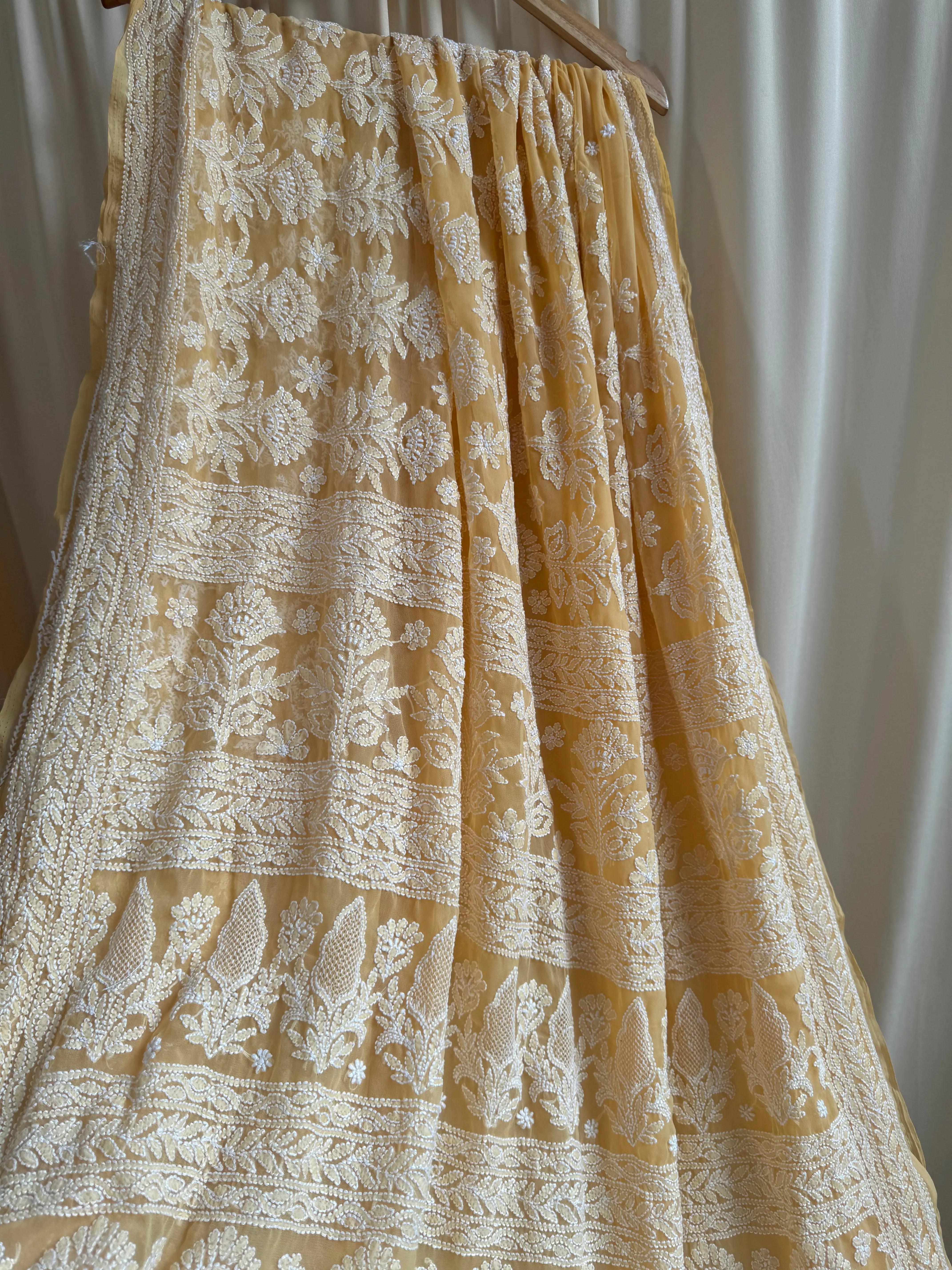 Georgette Chikankari saree in Sunset Orange ARIAA CHIKANKARI