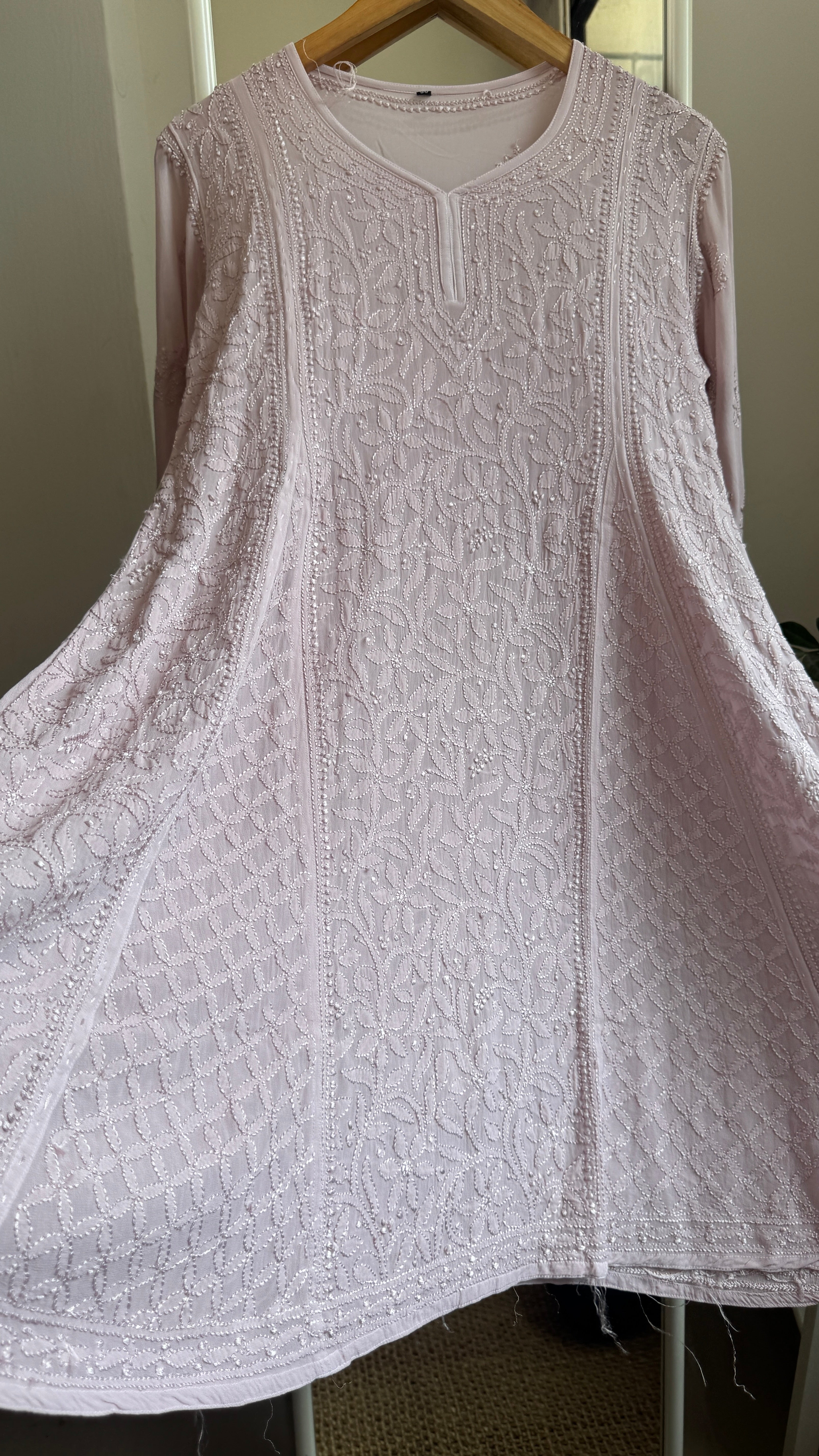 Viscose Chikankari Short Anarkali - Pale Pink - Sahar Collection
