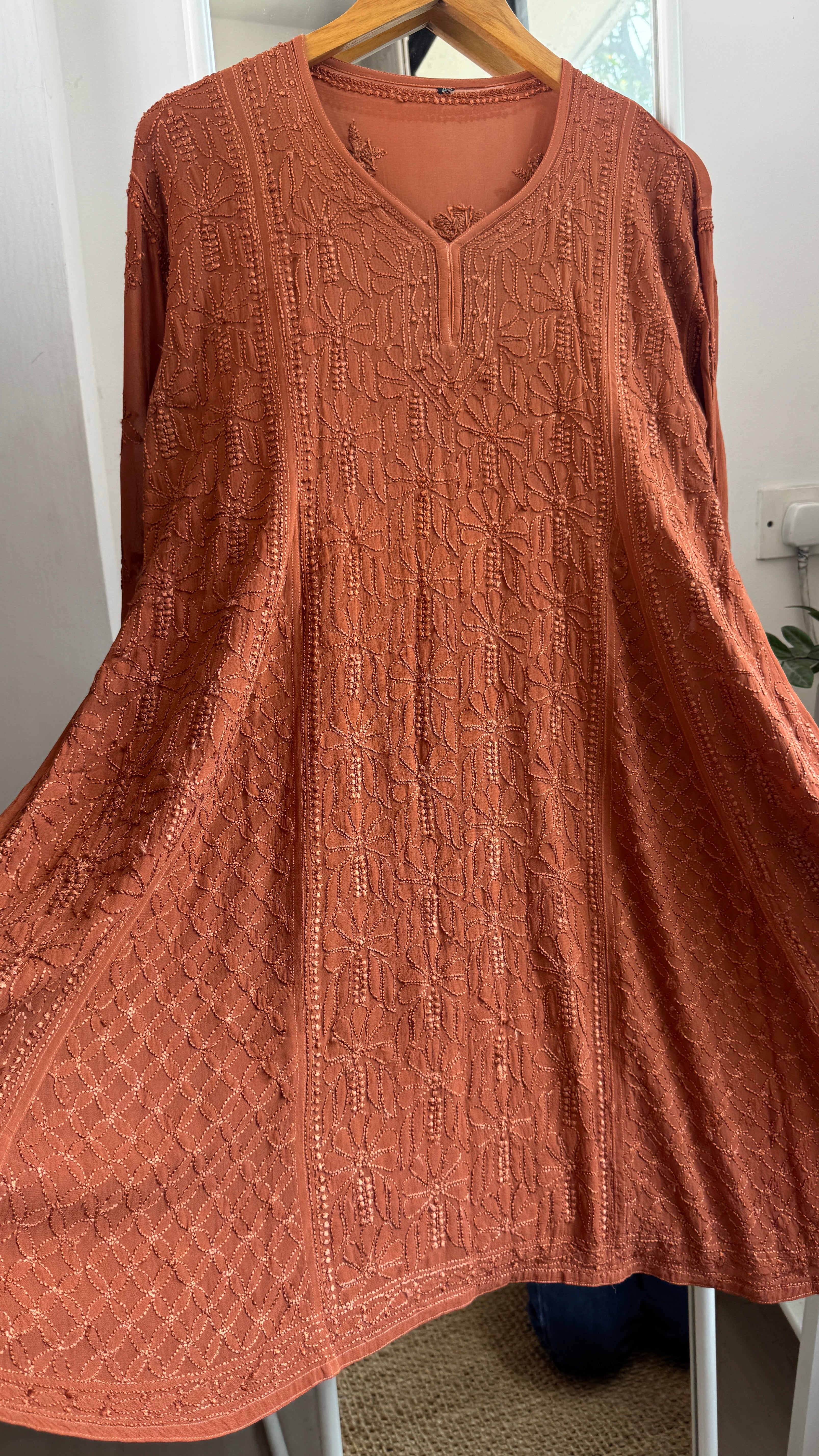 Viscose Chikankari Short Anarkali - Brown - Sahar Collection