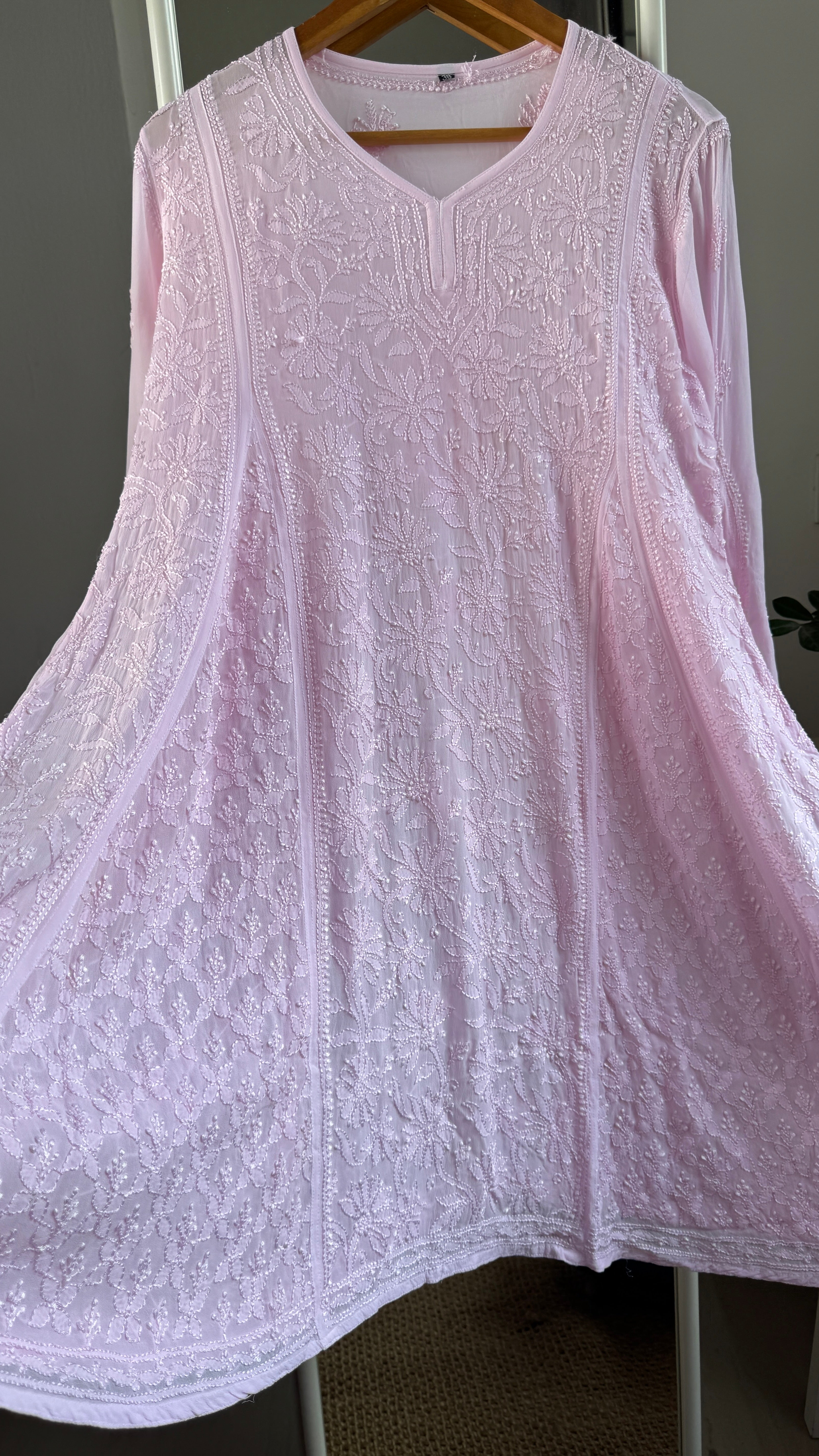 Viscose Chikankari Short Anarkali - Pink - Sahar Collection