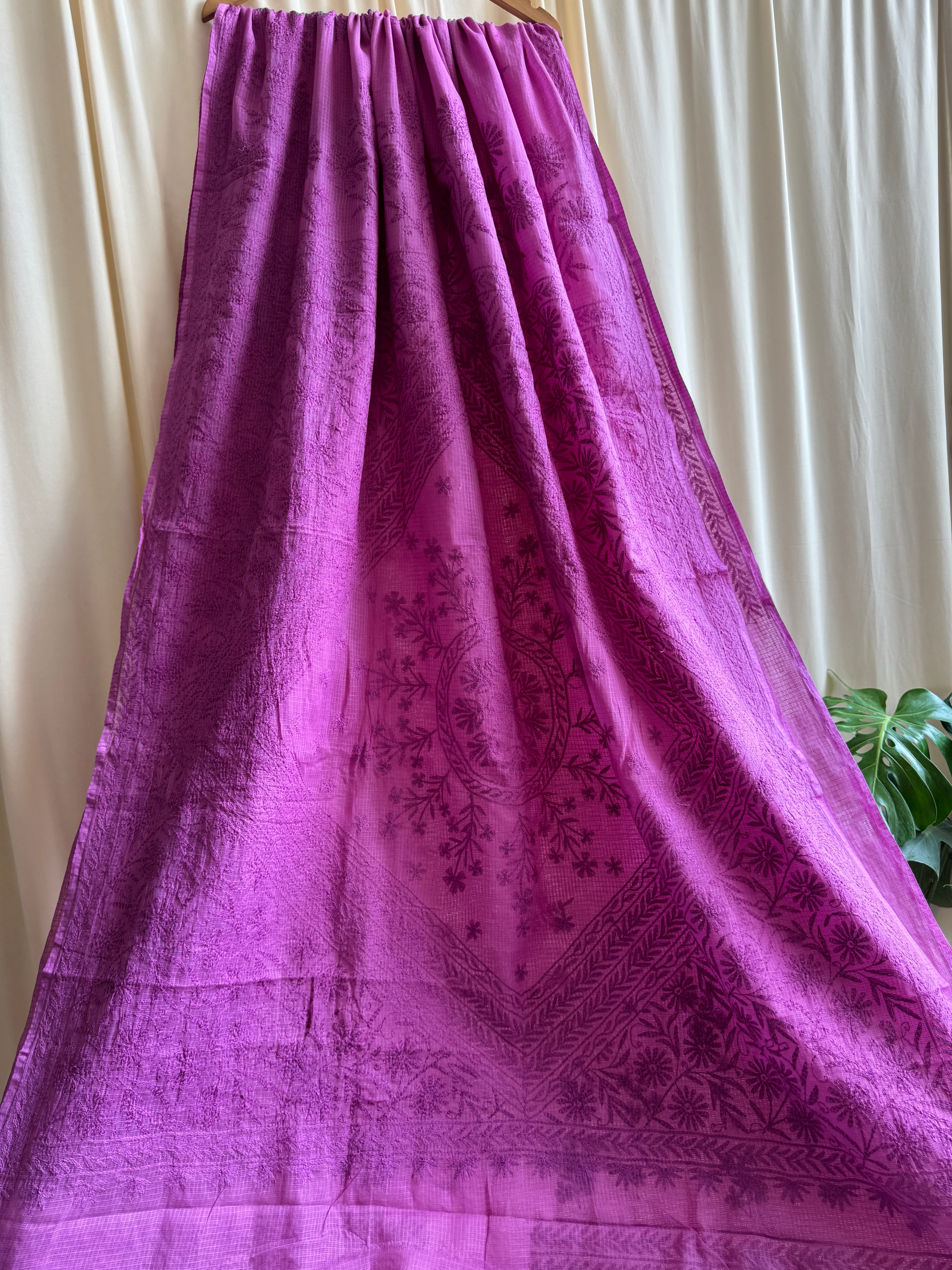 Kota Chikankari saree in Berry Pink