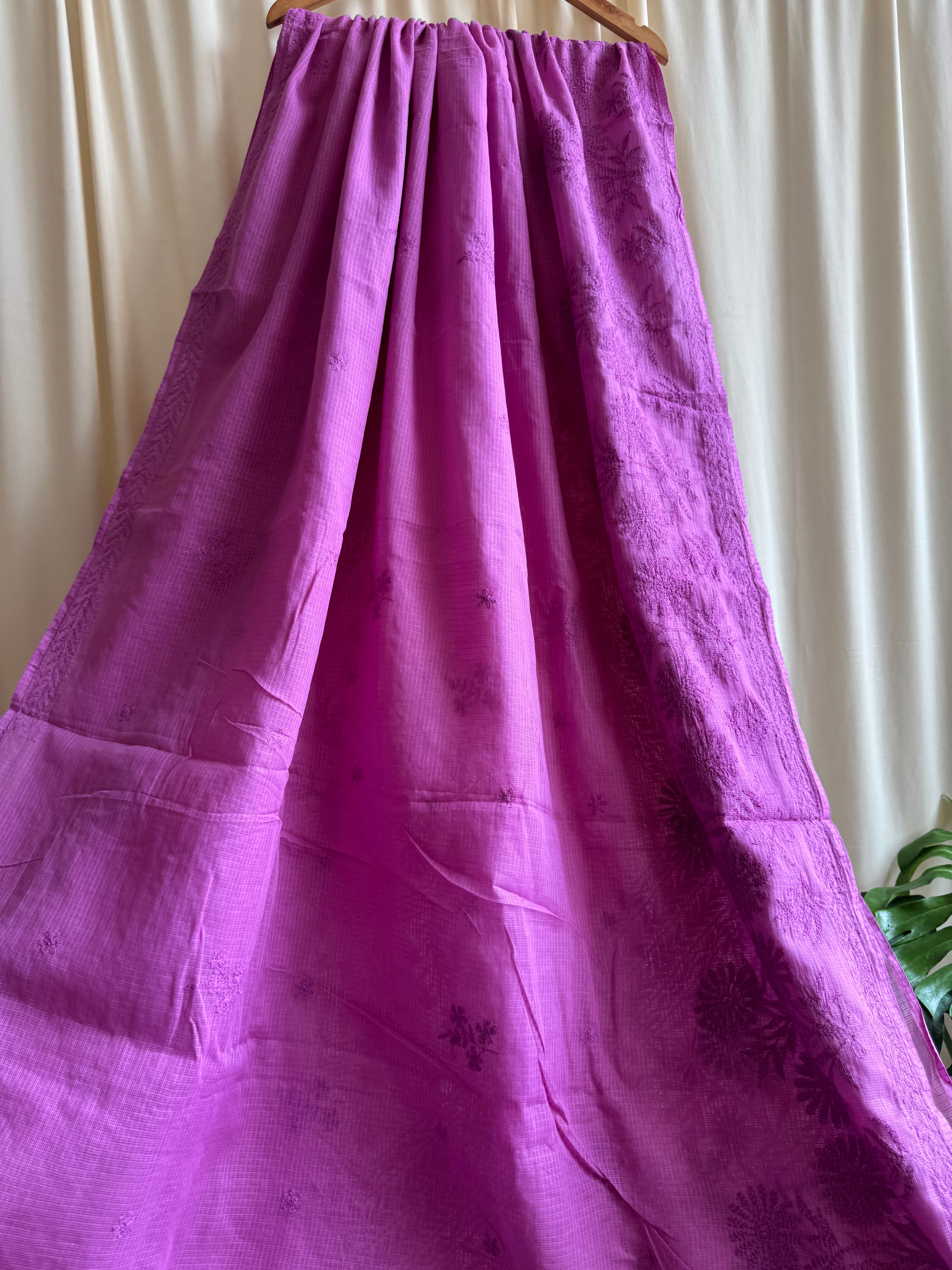 Kota Chikankari saree in Berry Pink