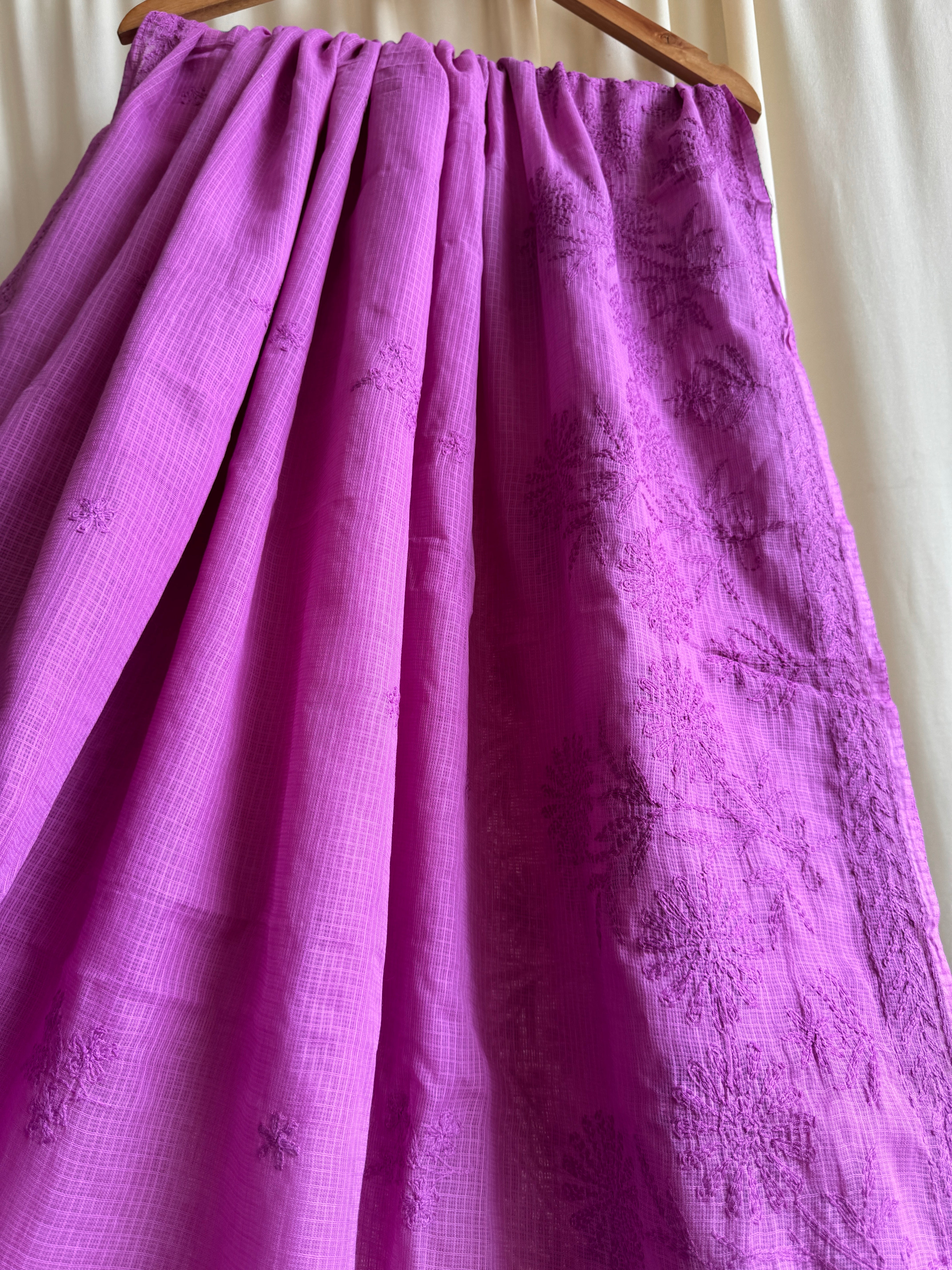 Kota Chikankari saree in Berry Pink