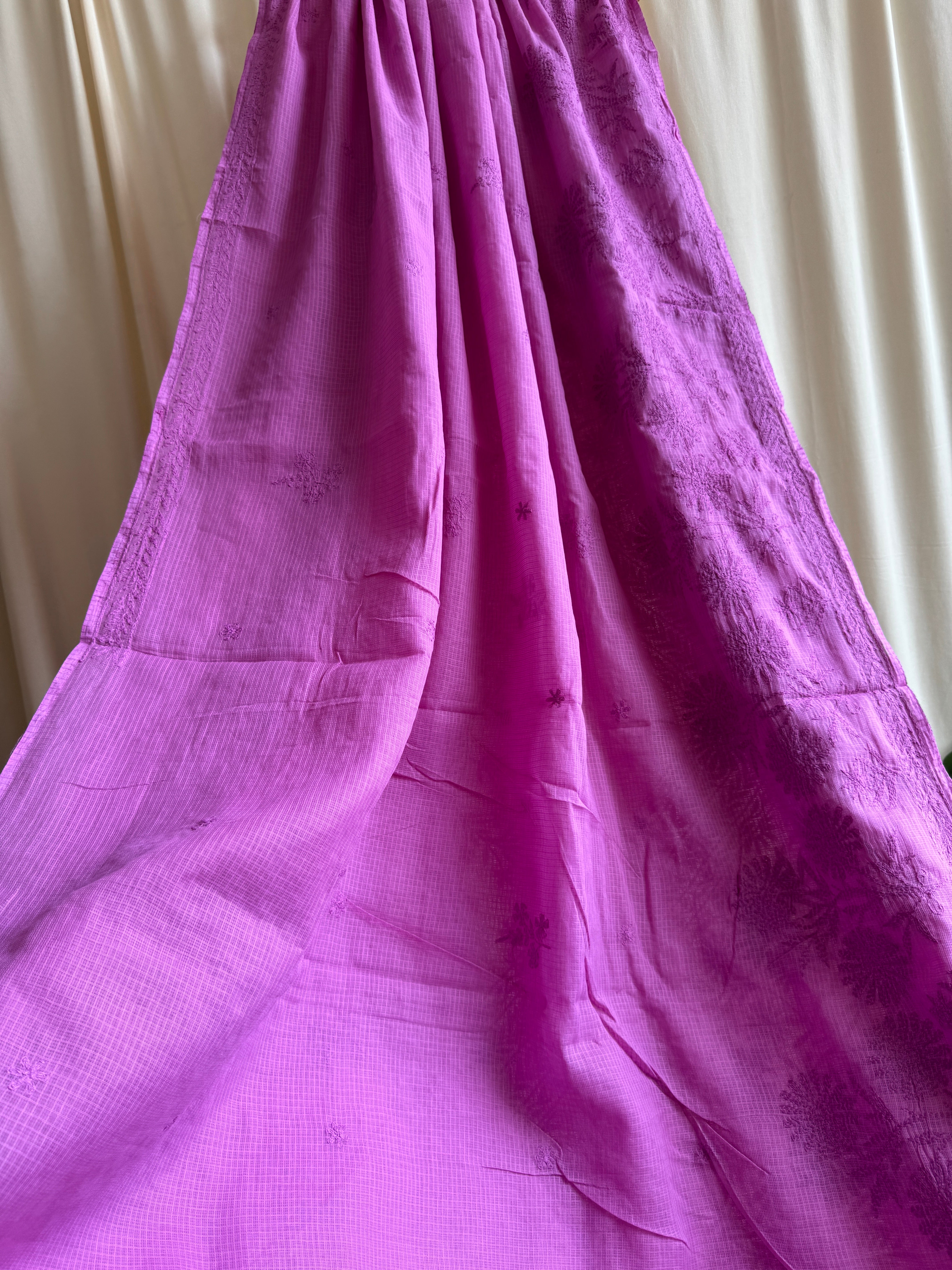 Kota Chikankari saree in Berry Pink