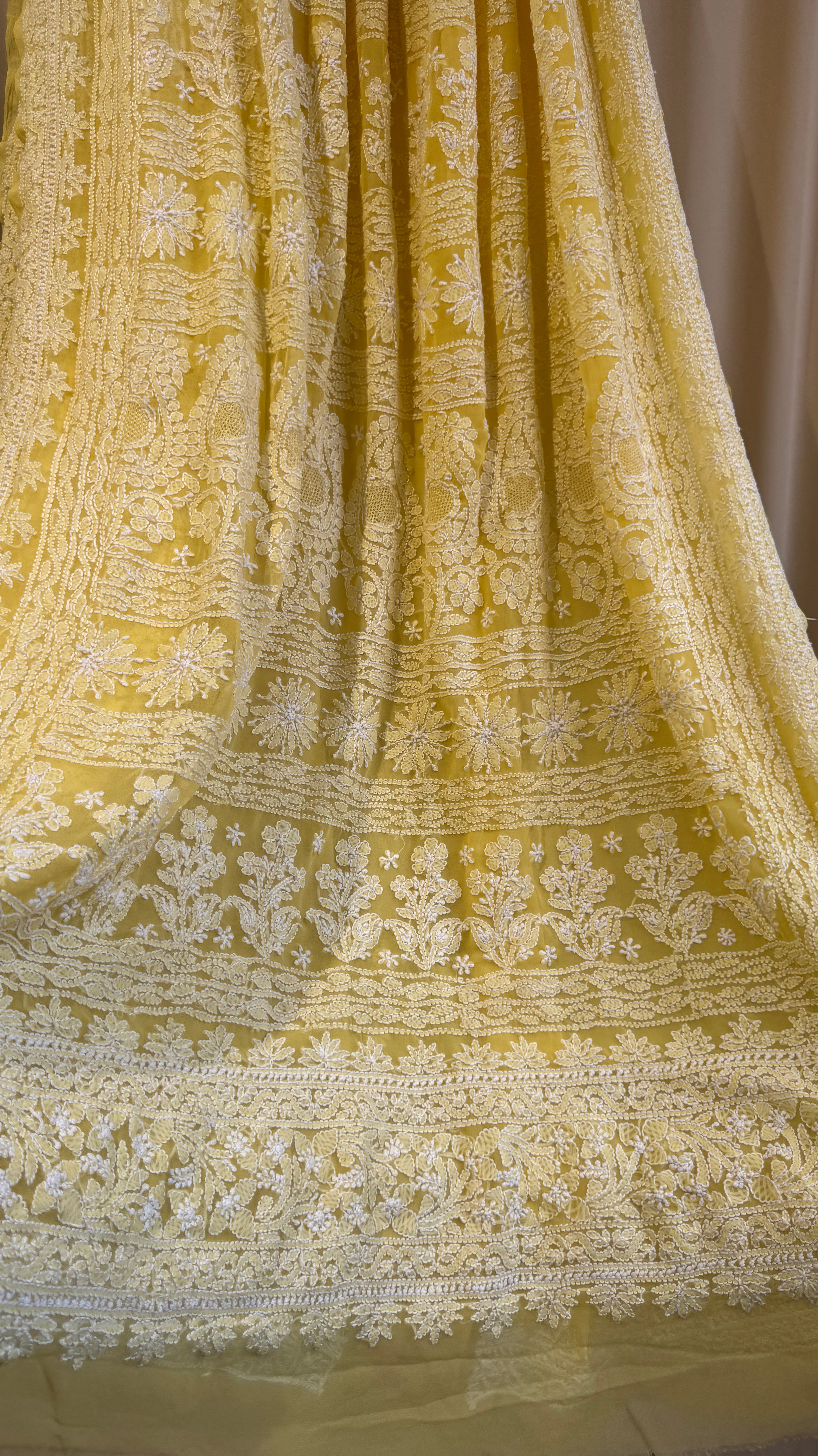 Georgette Chikankari saree in Yellow