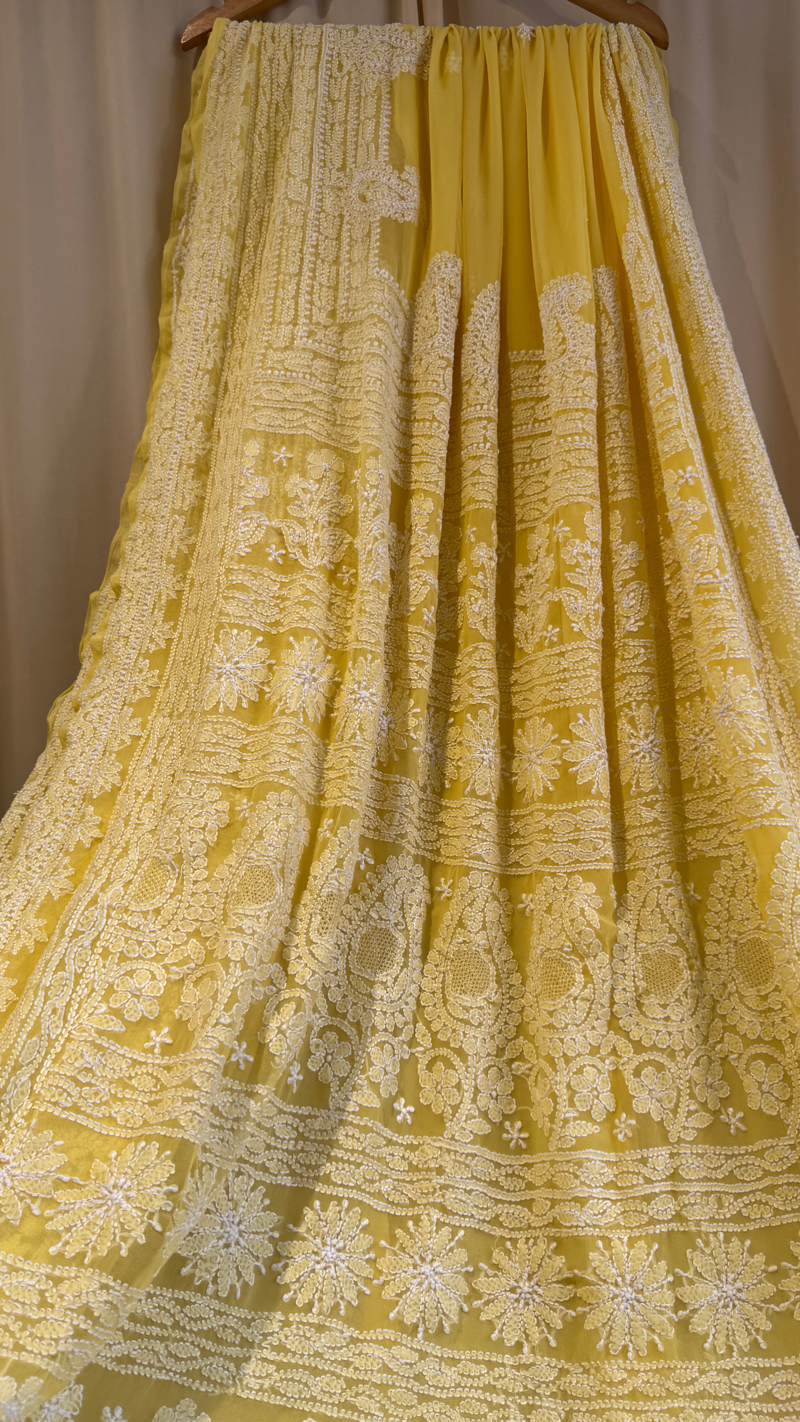 Georgette Chikankari saree in Yellow