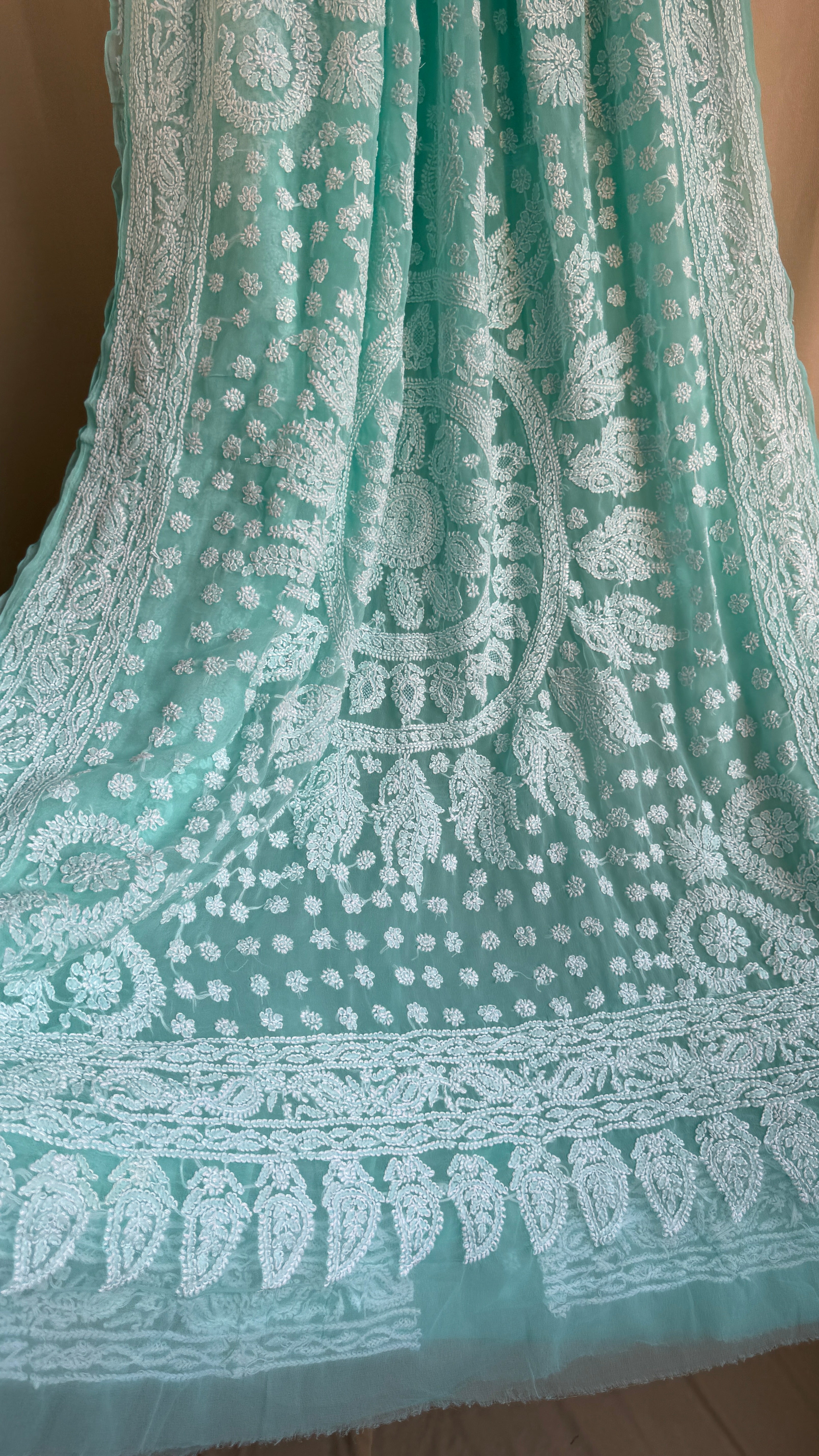 Georgette Chikankari saree in Green