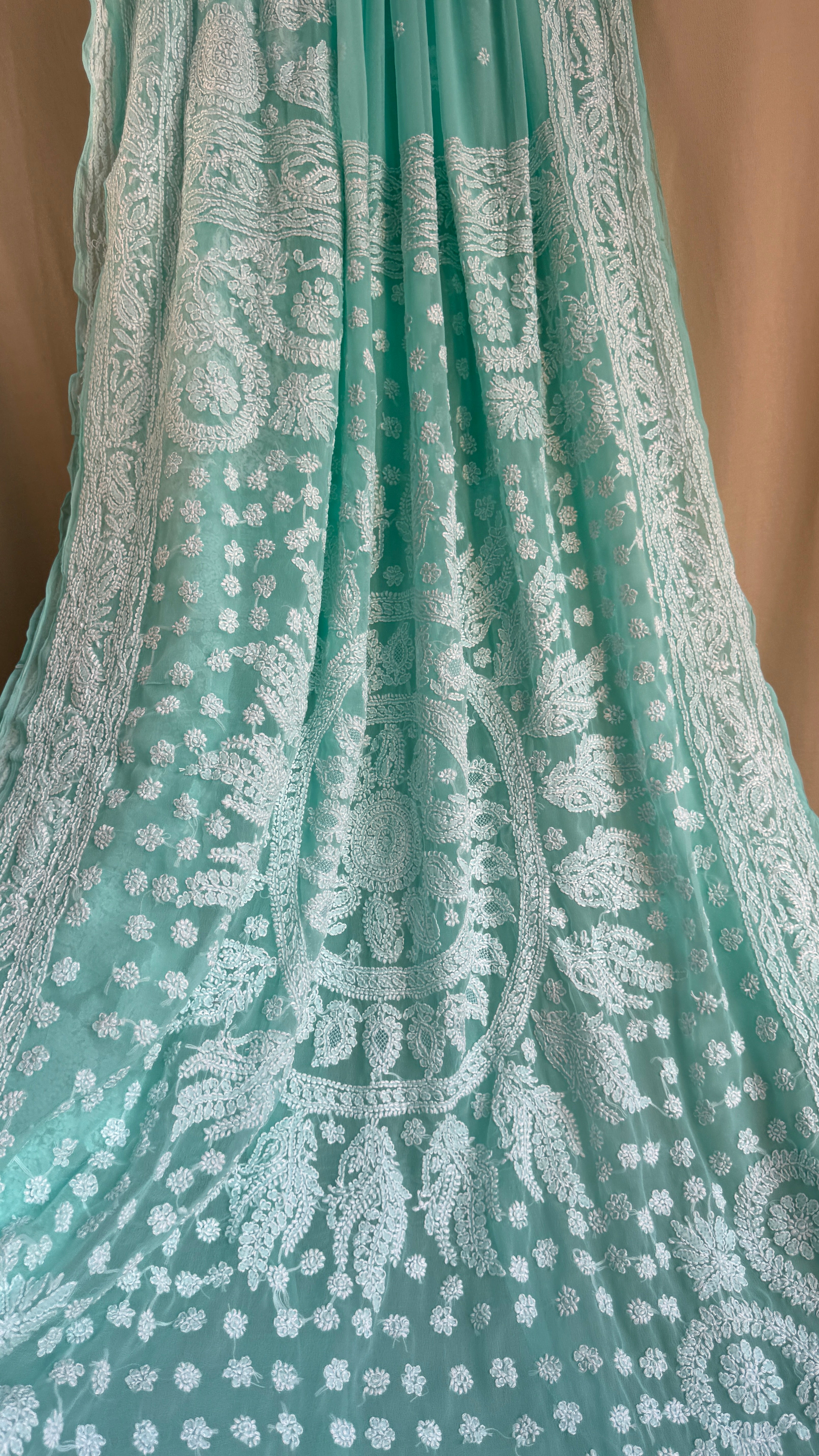 Georgette Chikankari saree in Green