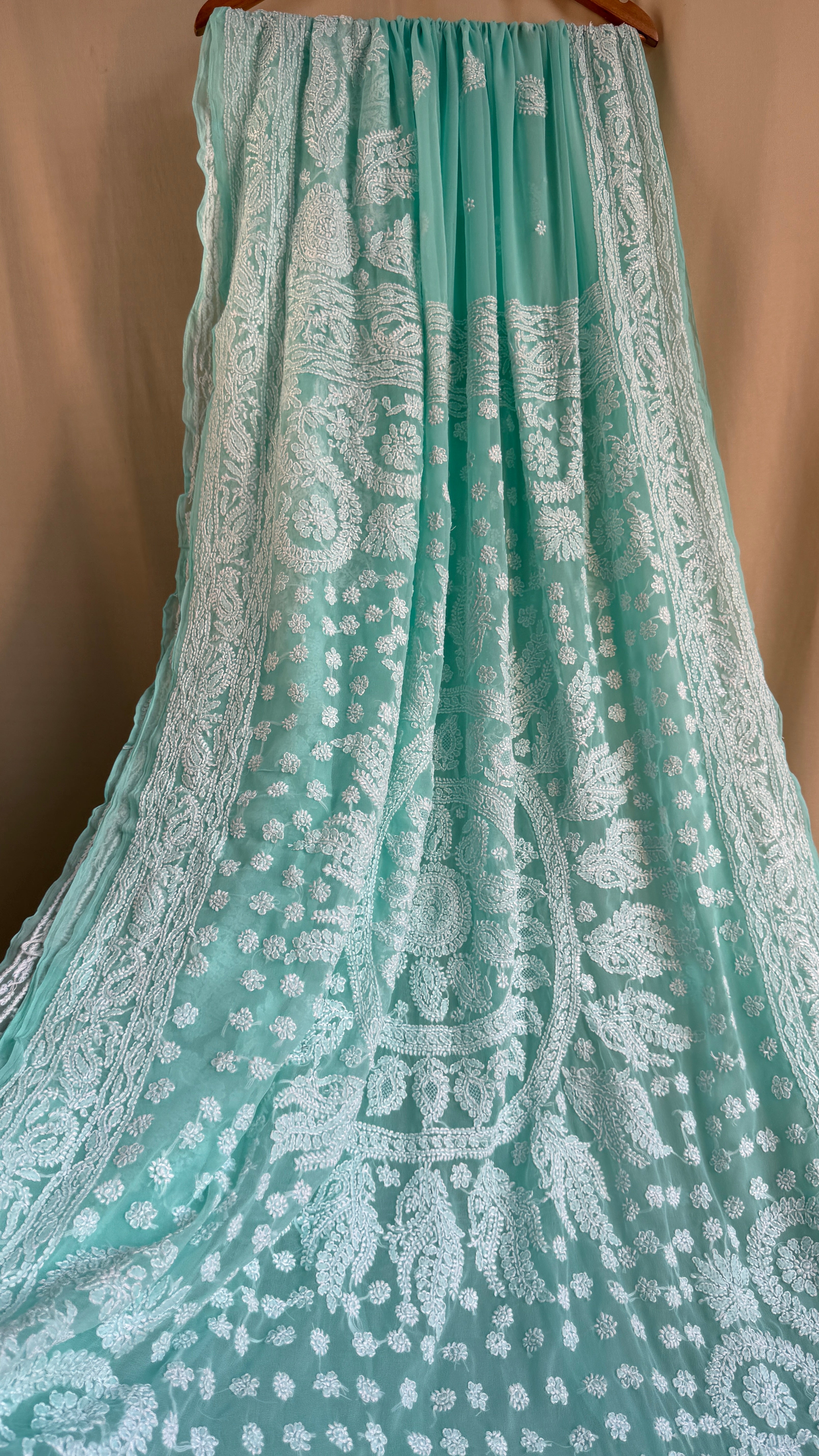 Georgette Chikankari saree in Green