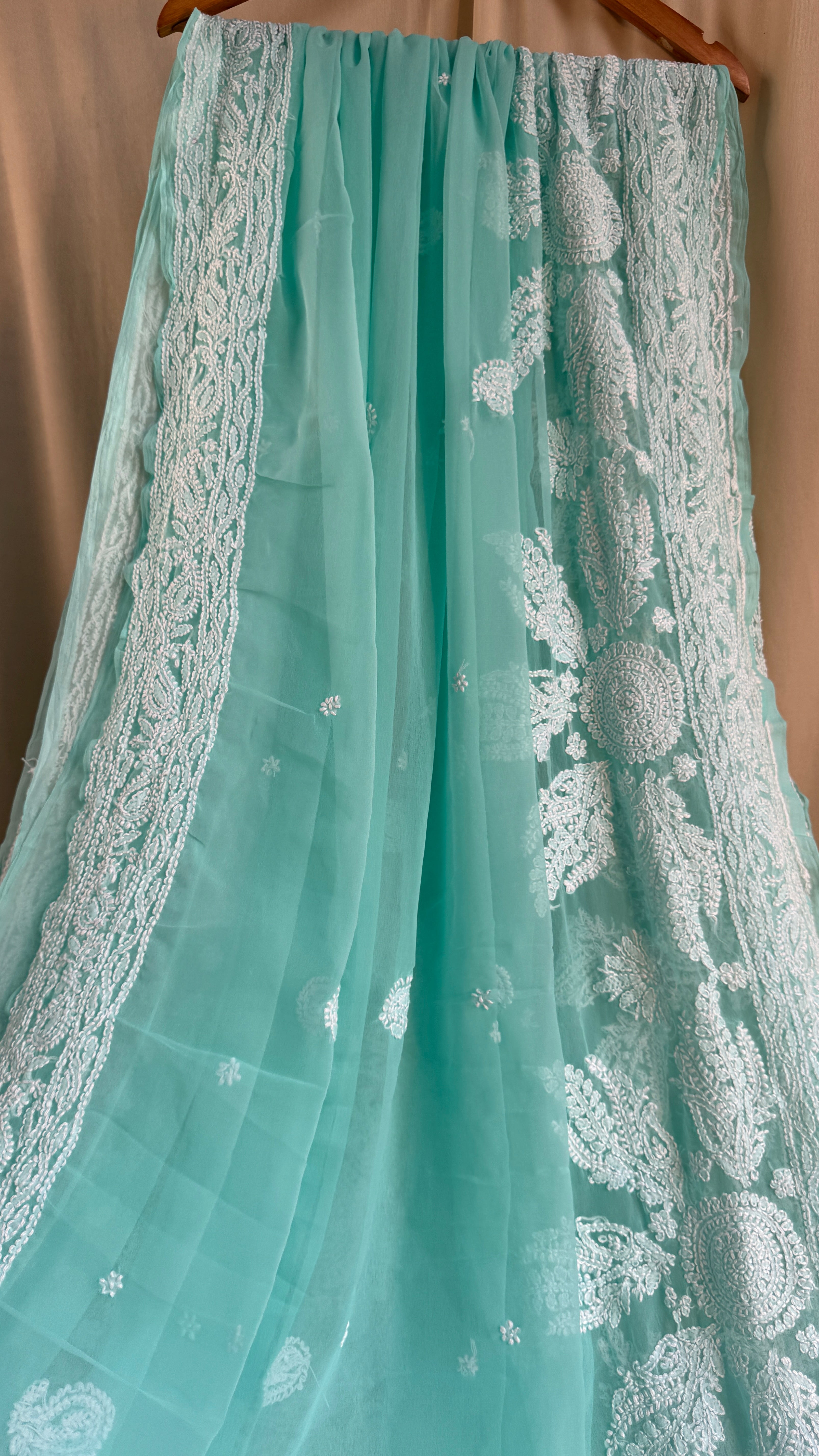 Georgette Chikankari saree in Green