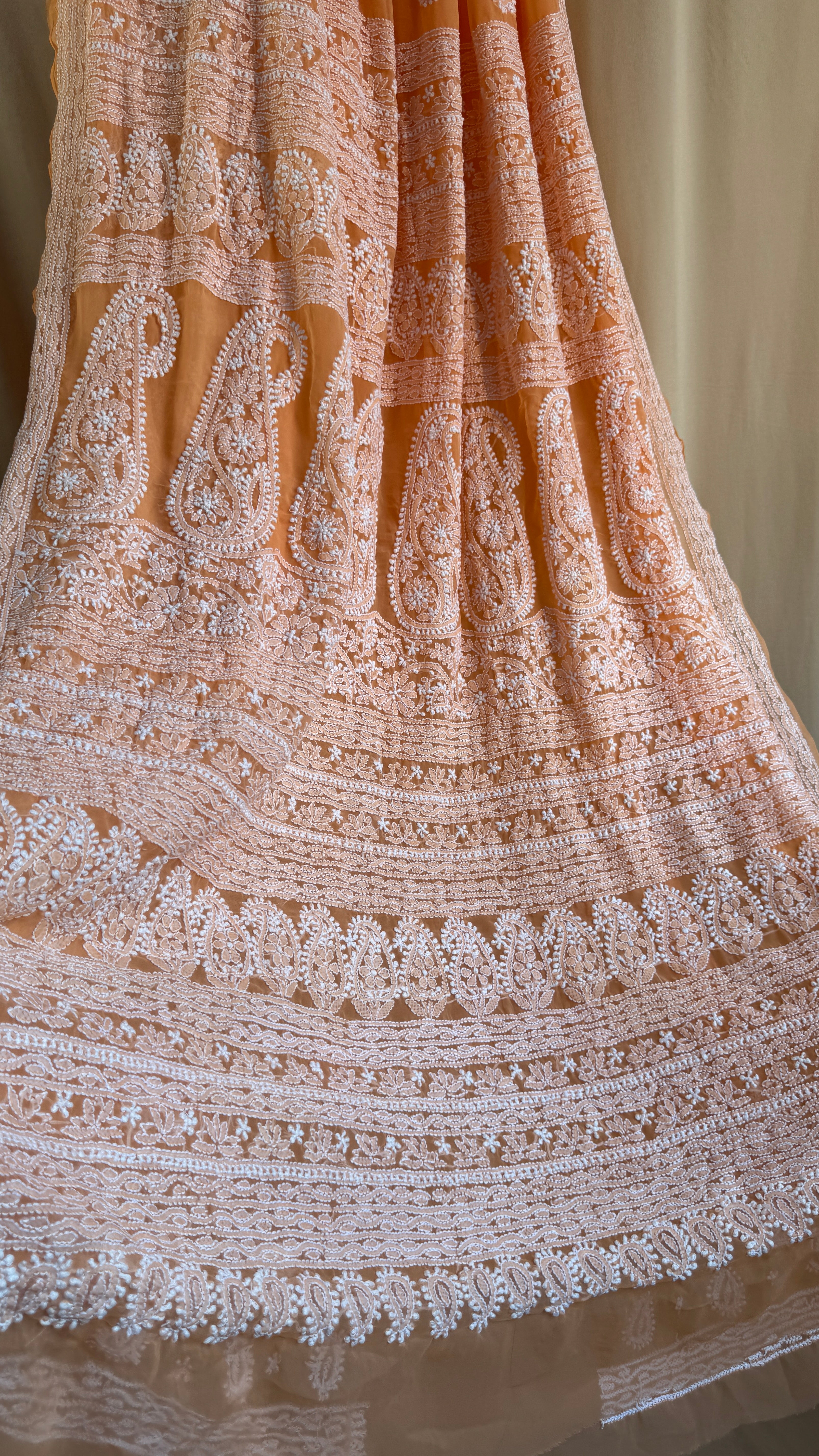 Georgette Chikankari saree in Orange