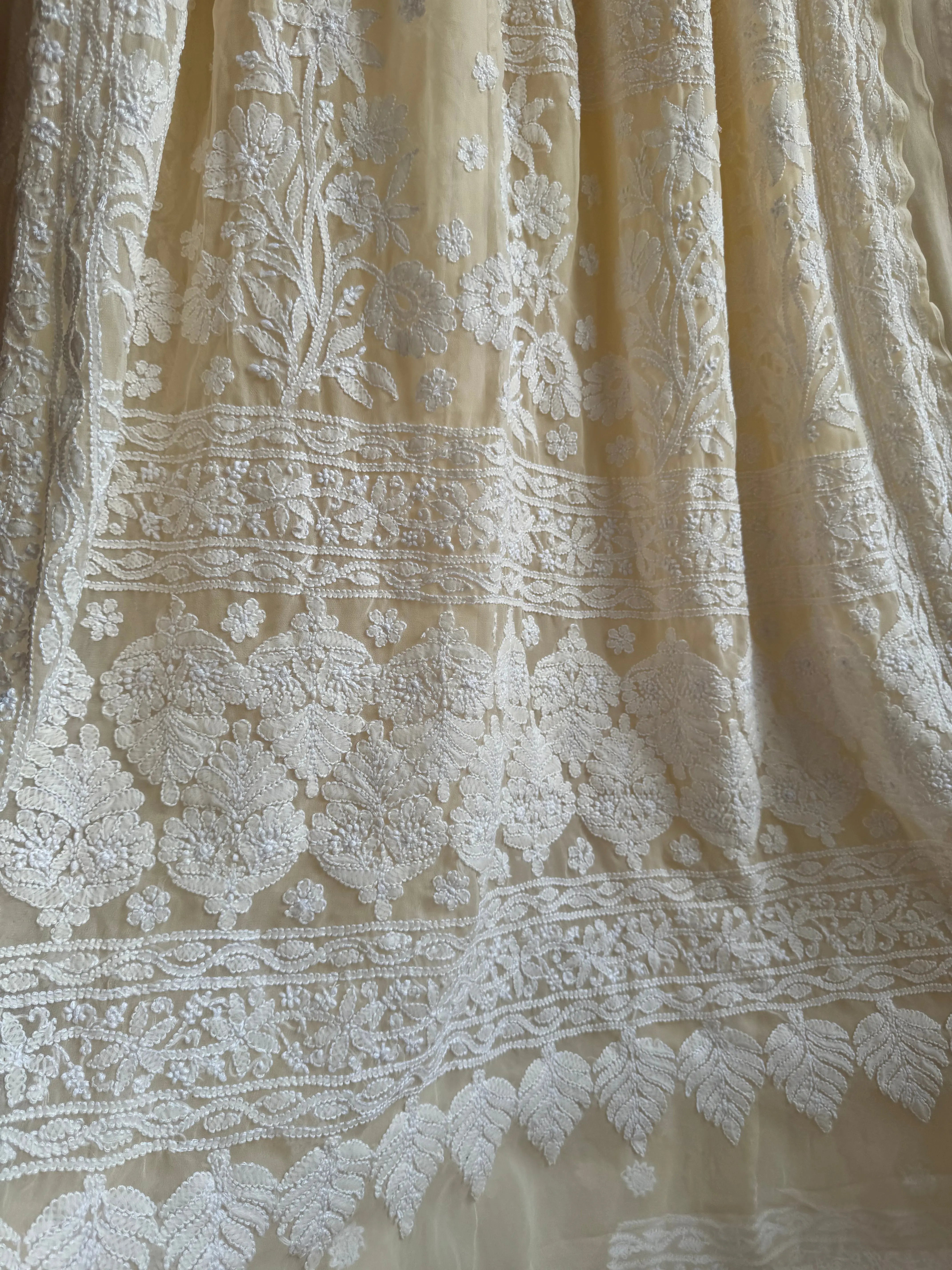 Georgette Chikankari saree in Cream ARIAA CHIKANKARI