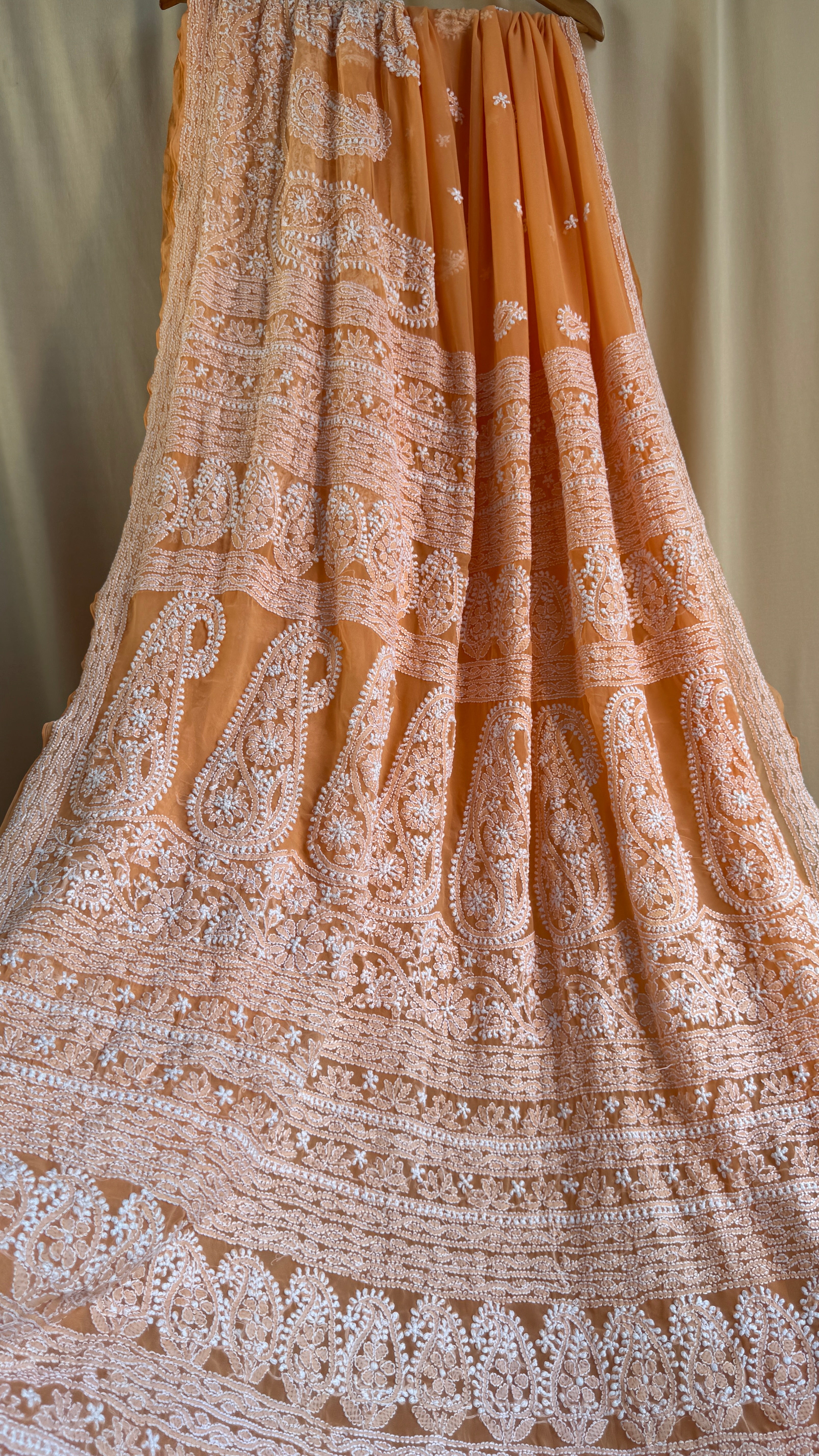 Georgette Chikankari saree in Orange