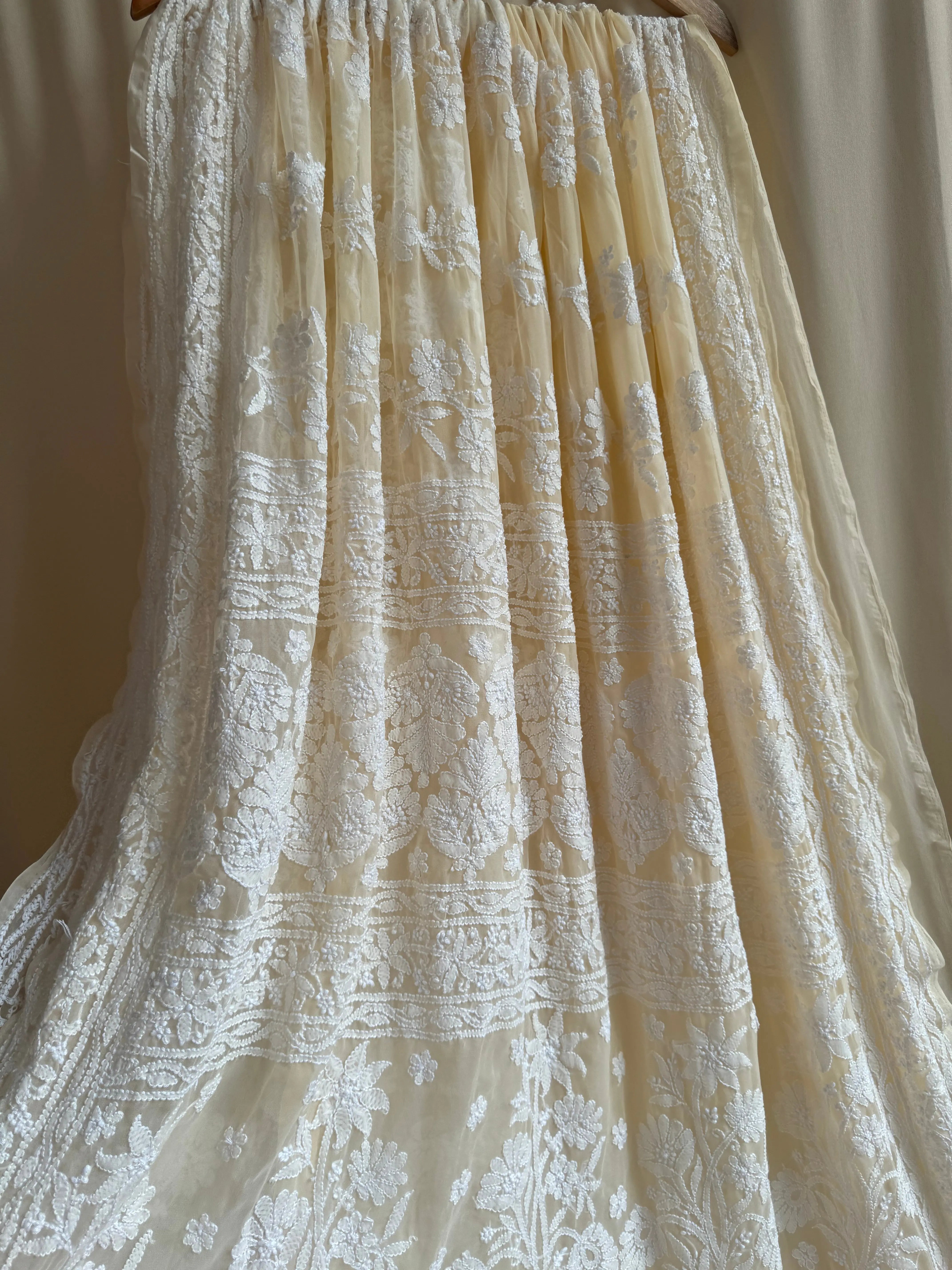 Georgette Chikankari saree in Cream ARIAA CHIKANKARI