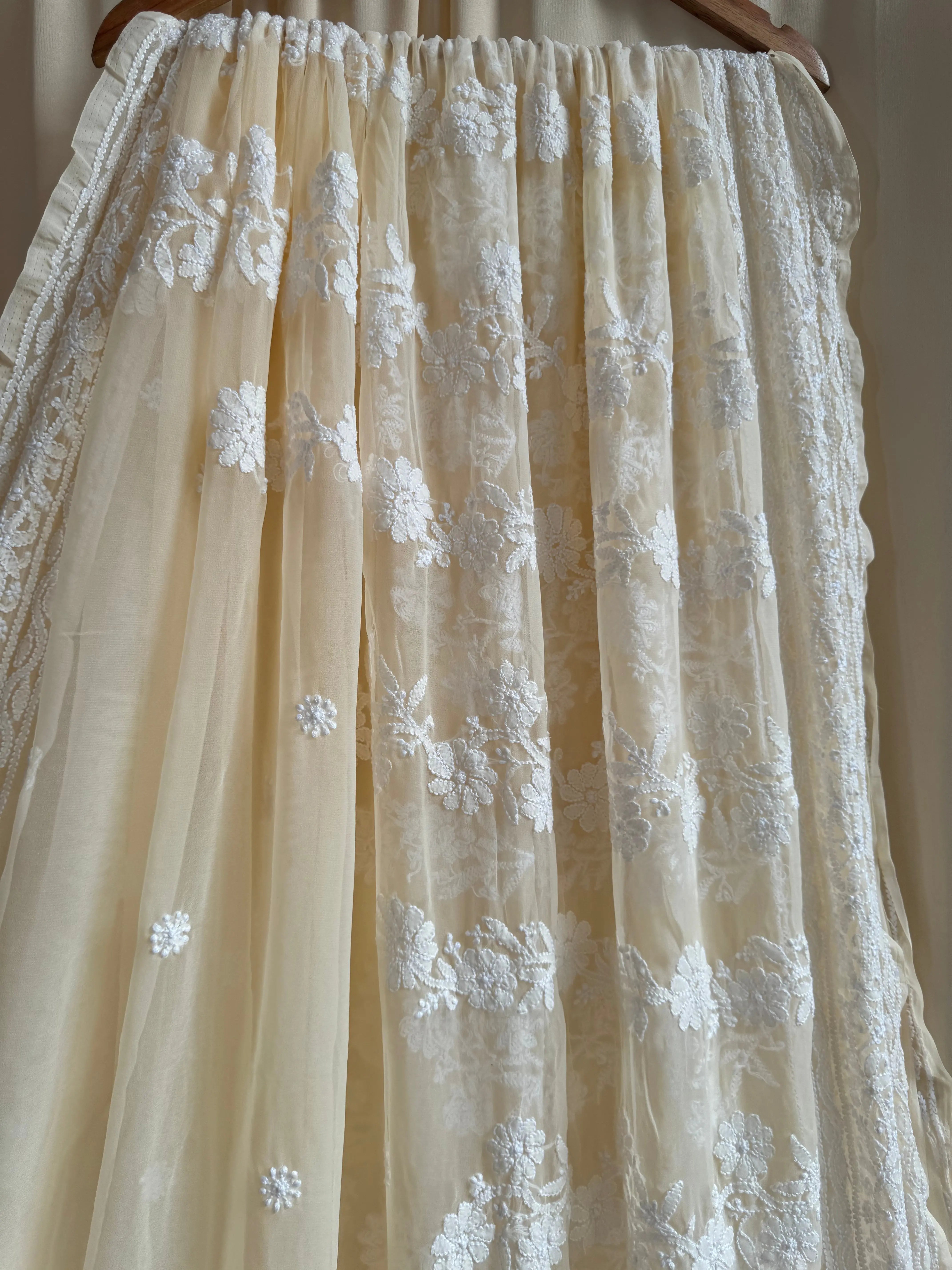 Georgette Chikankari saree in Cream ARIAA CHIKANKARI