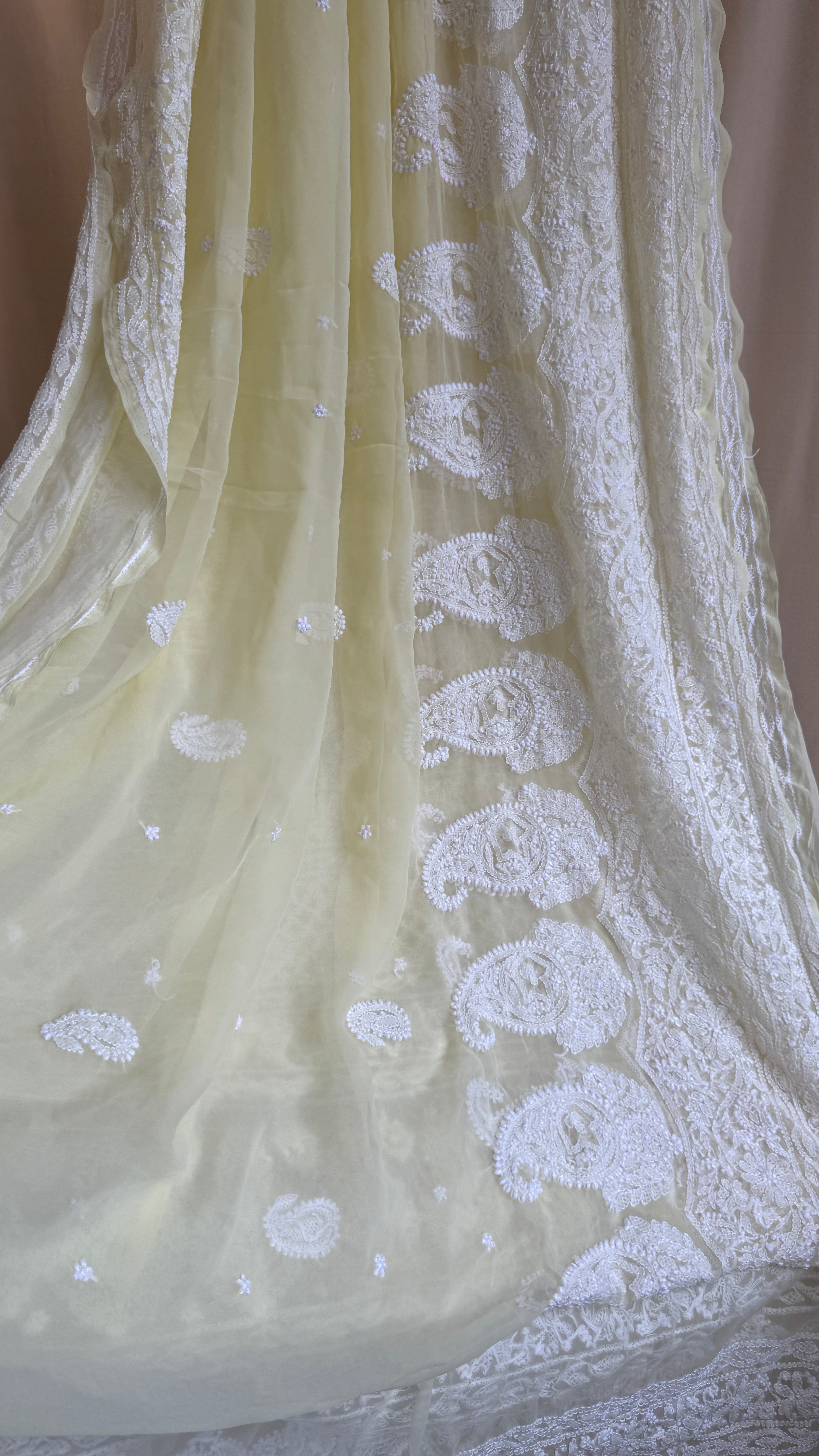 Georgette Chikankari saree in Lemon Yellow