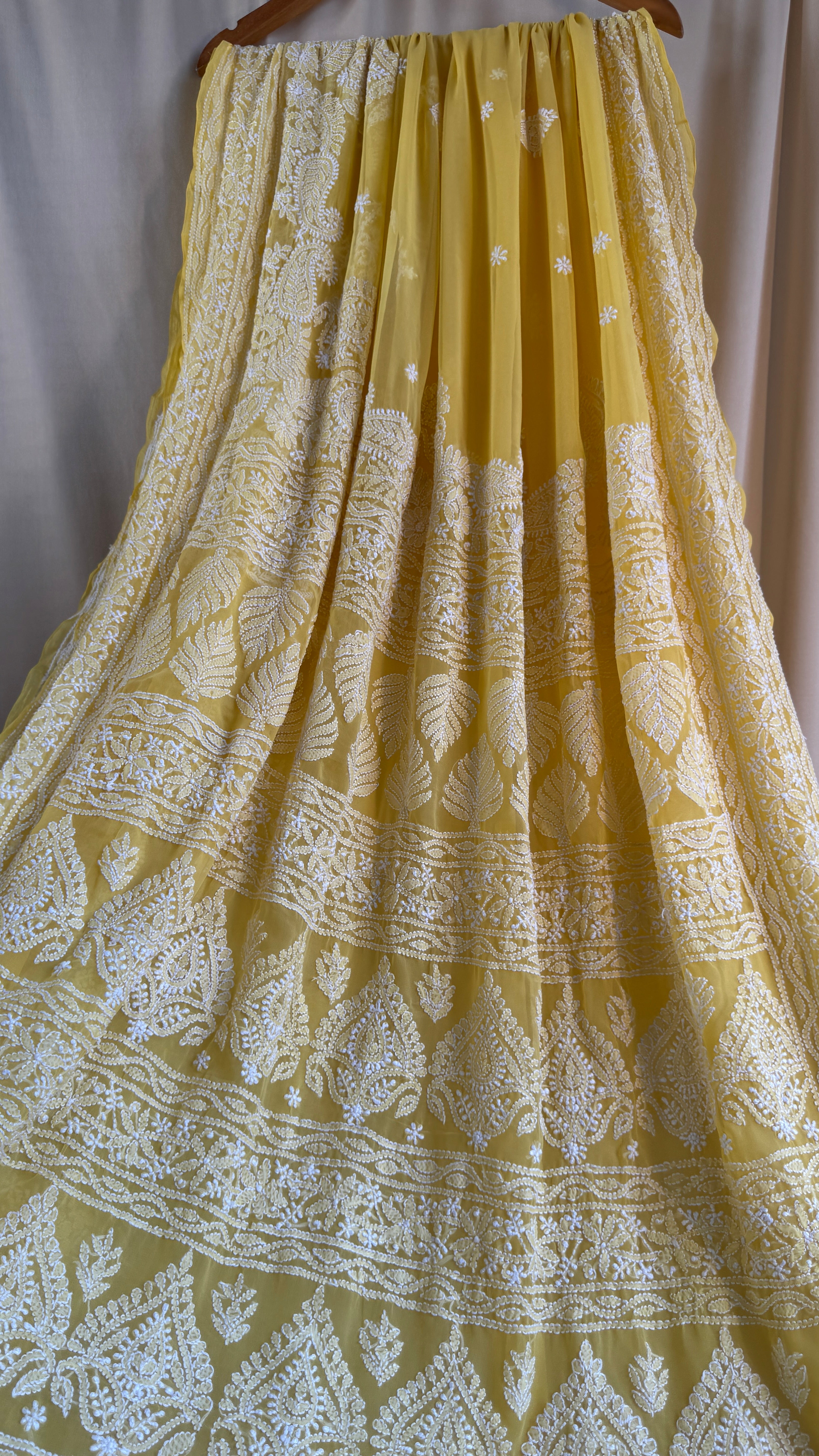 Georgette Chikankari saree in Yellow