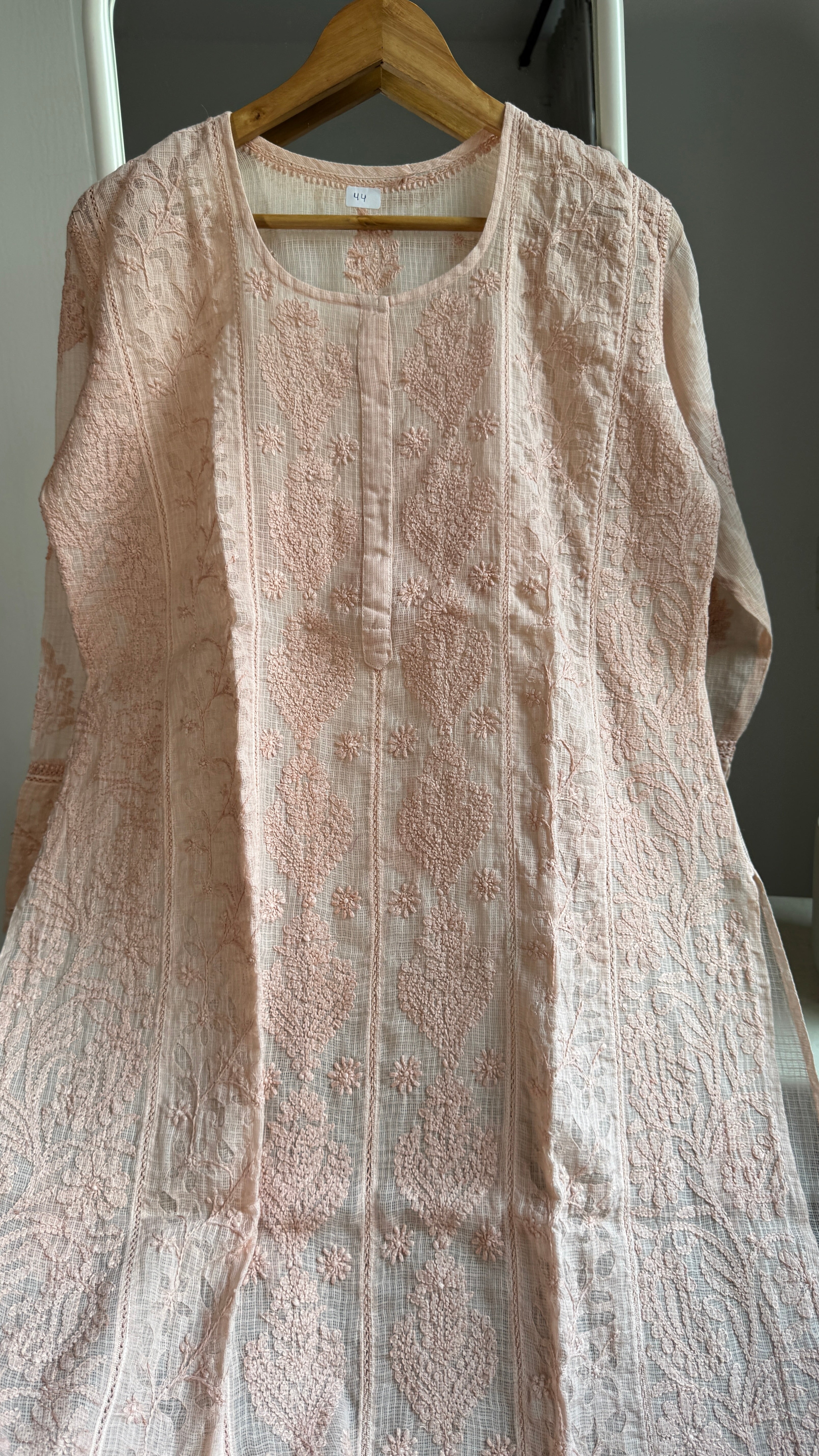 Kota Soft Cotton Chikankari Kurti - Nude Pink - CHAND Collection