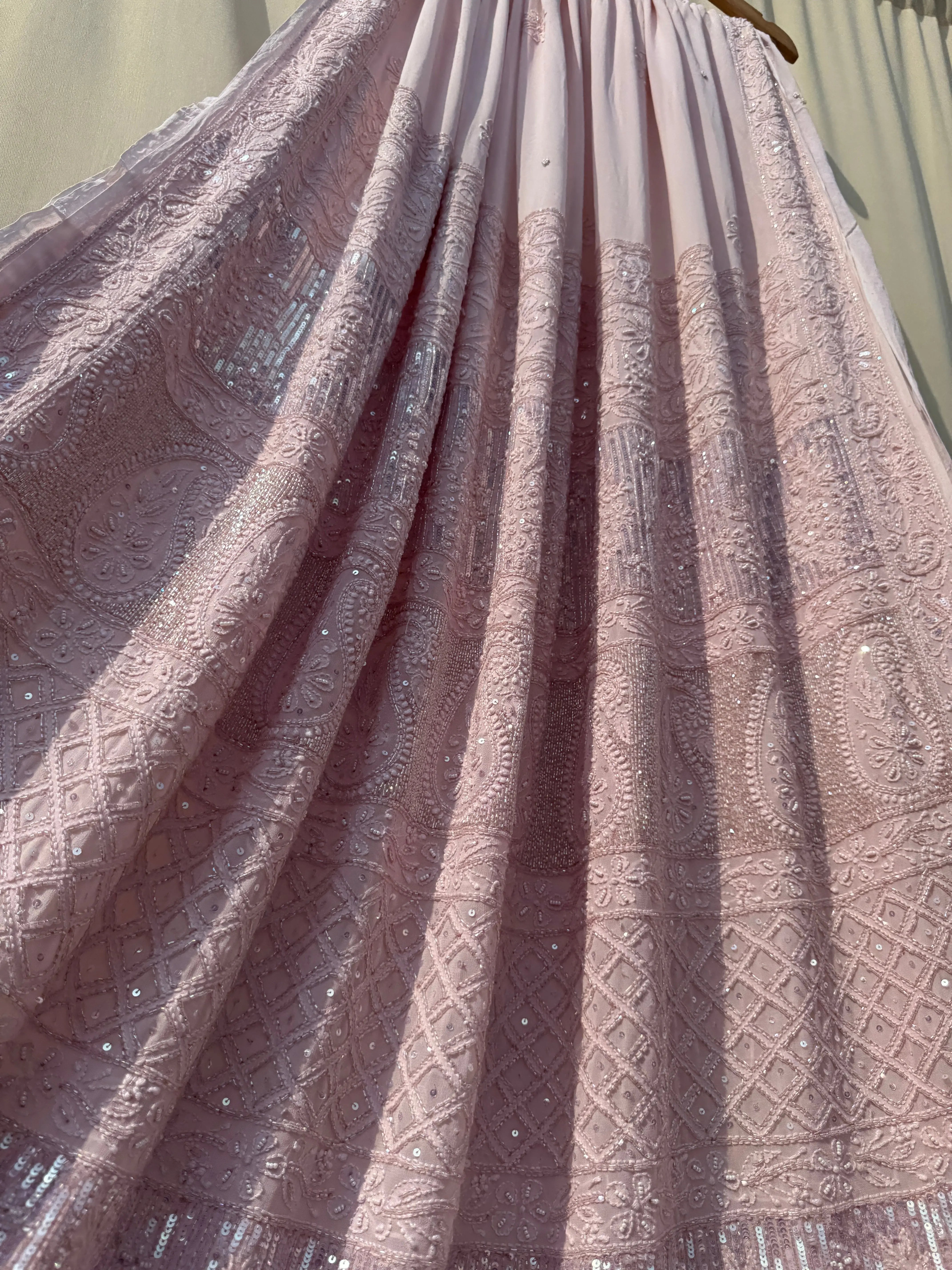Viscose Onion Pink Chikankari saree with Pearl embellishments ARIAA CHIKANKARI