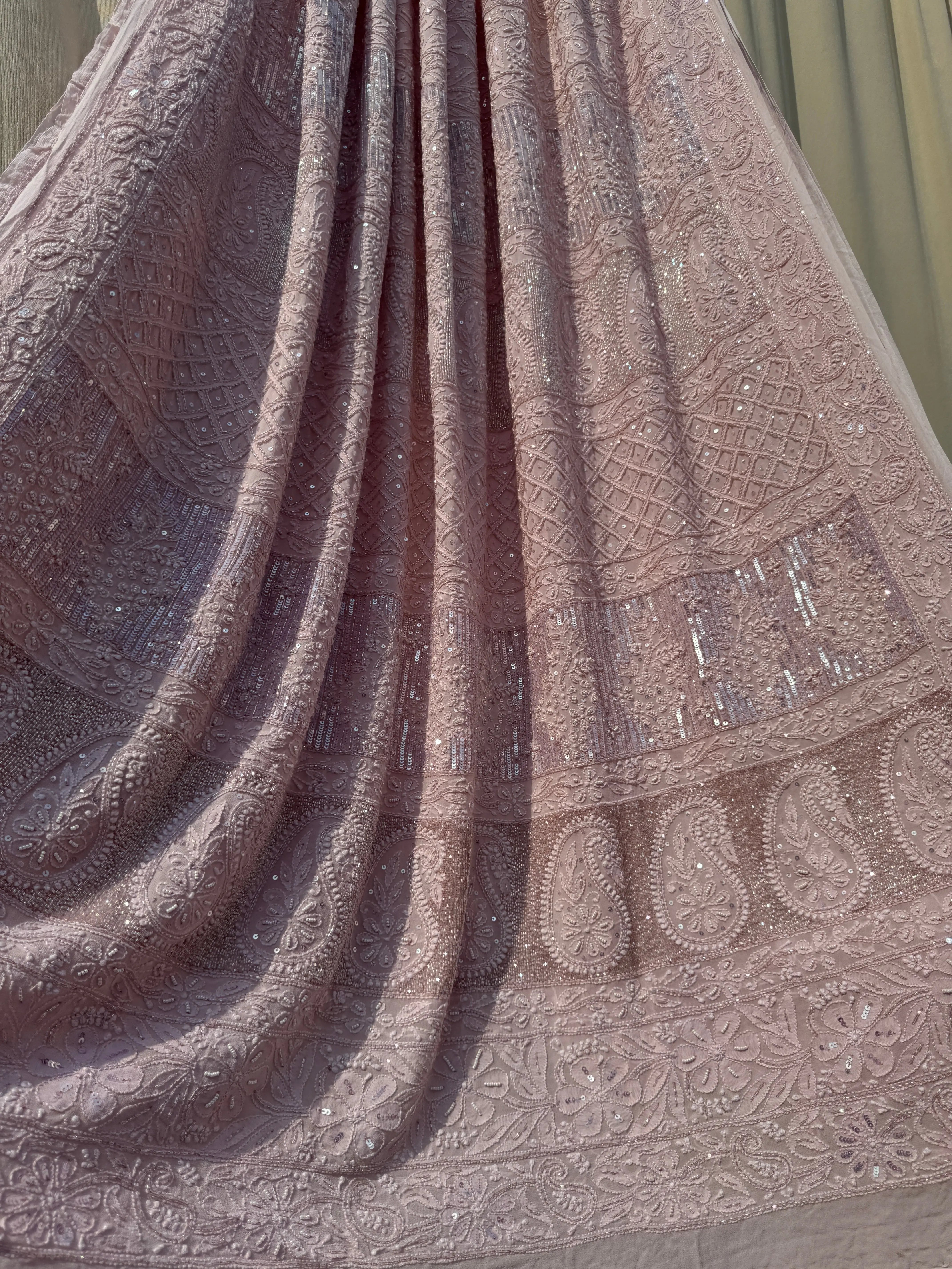 Viscose Onion Pink Chikankari saree with Pearl embellishments ARIAA CHIKANKARI