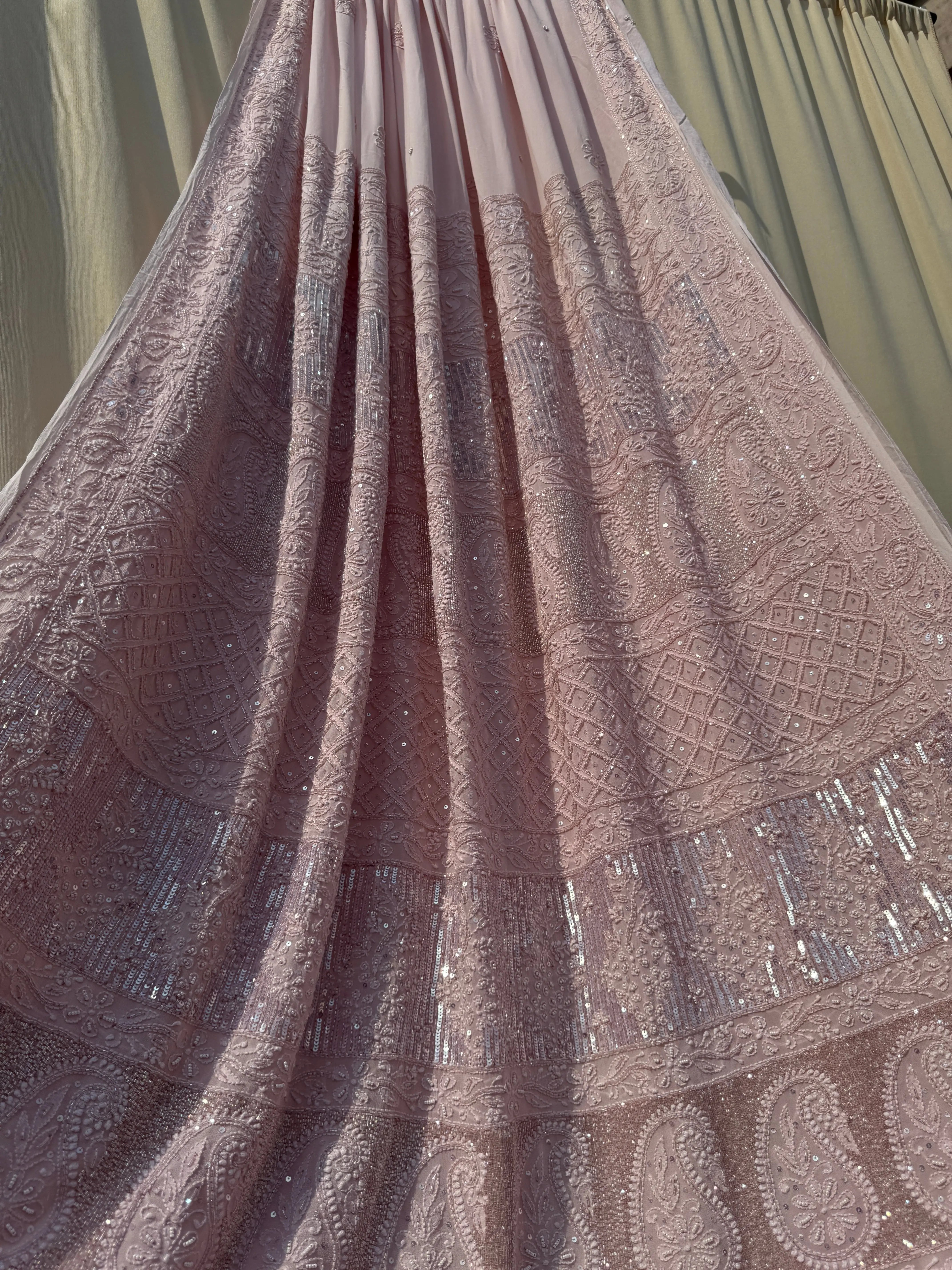 Viscose Onion Pink Chikankari saree with Pearl embellishments ARIAA CHIKANKARI