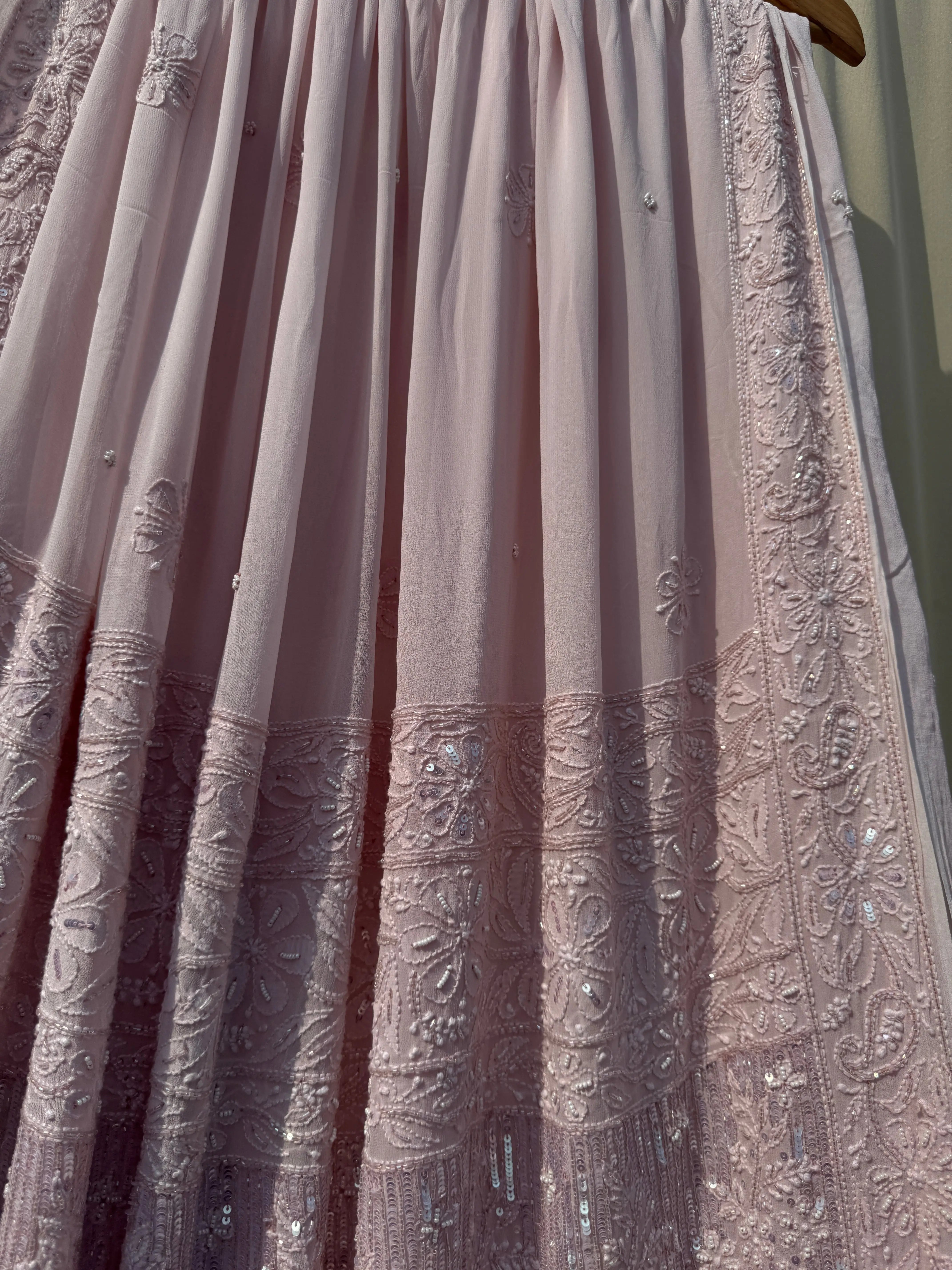 Viscose Onion Pink Chikankari saree with Pearl embellishments ARIAA CHIKANKARI