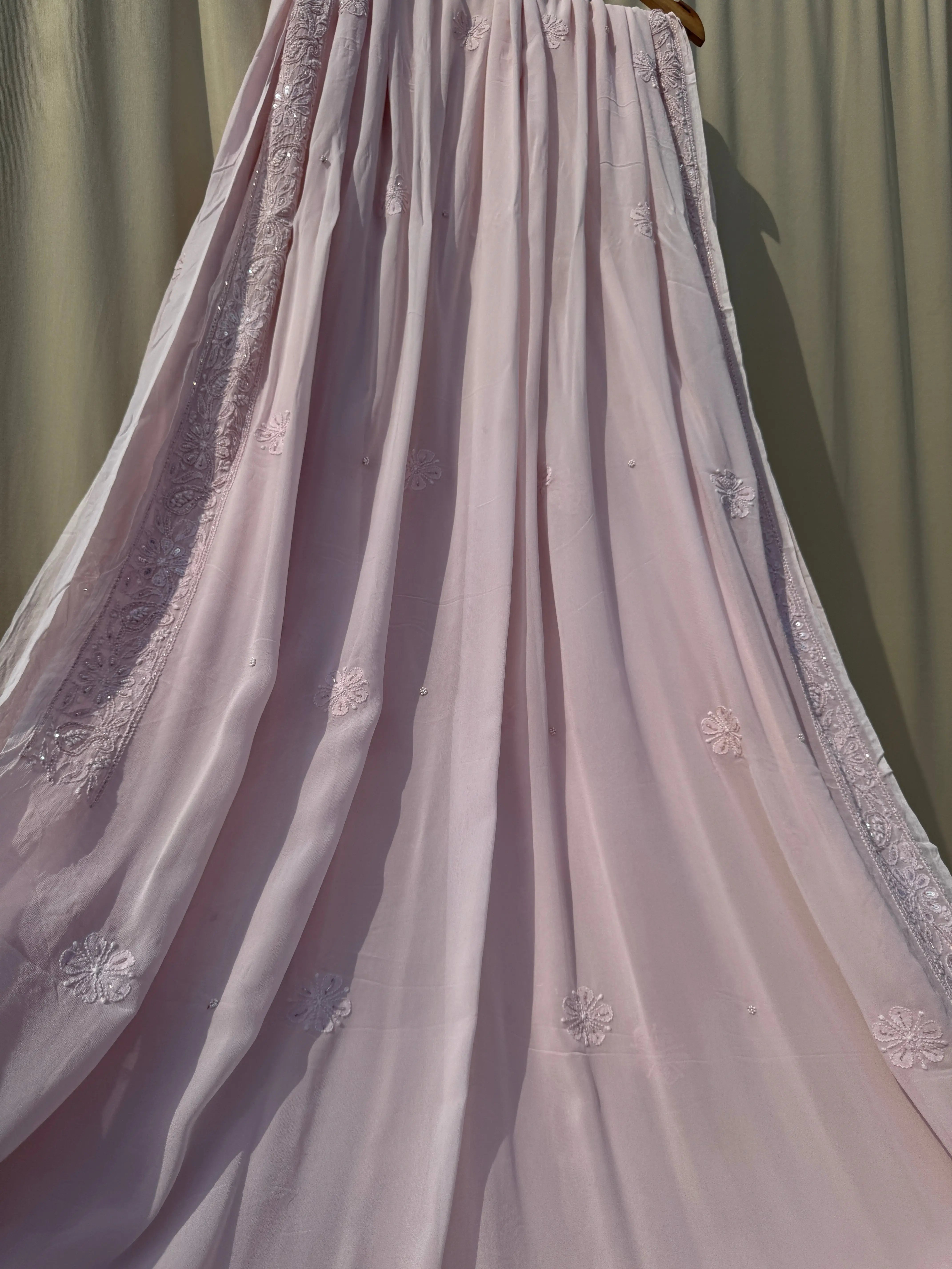 Viscose Onion Pink Chikankari saree with Pearl embellishments ARIAA CHIKANKARI