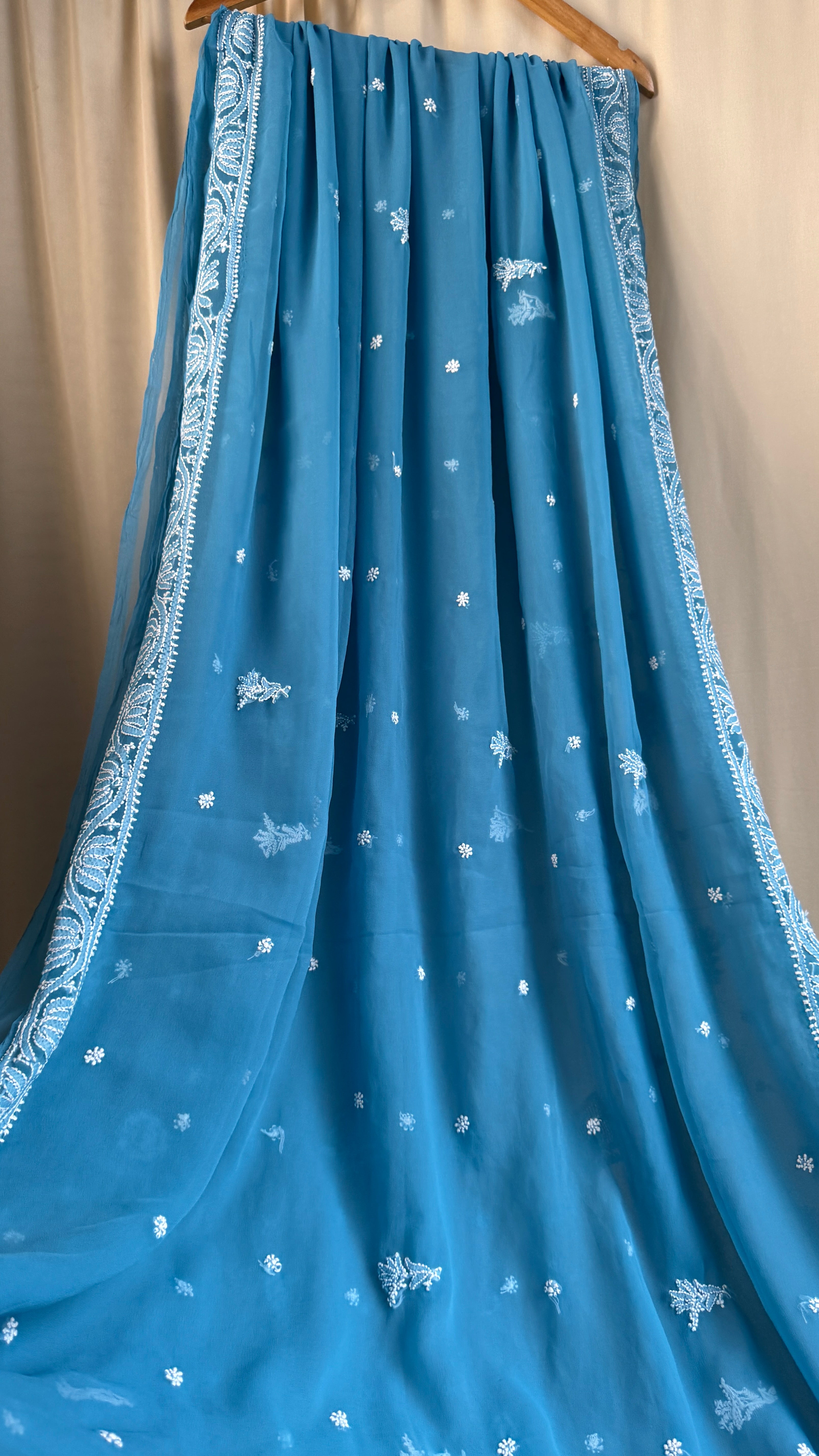 Georgette Chikankari saree in Ocean Blue