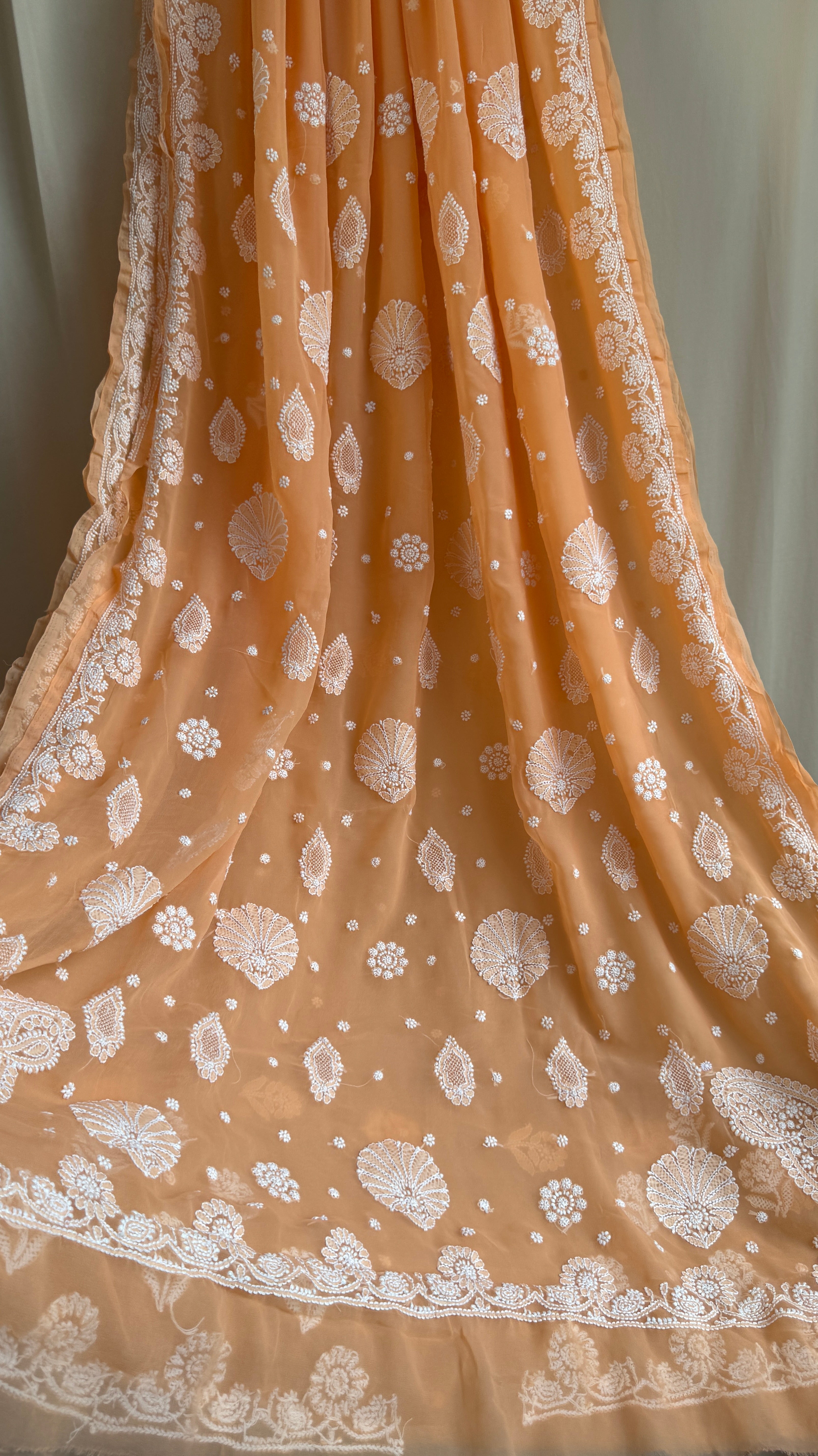 Georgette Chikankari saree in Orange