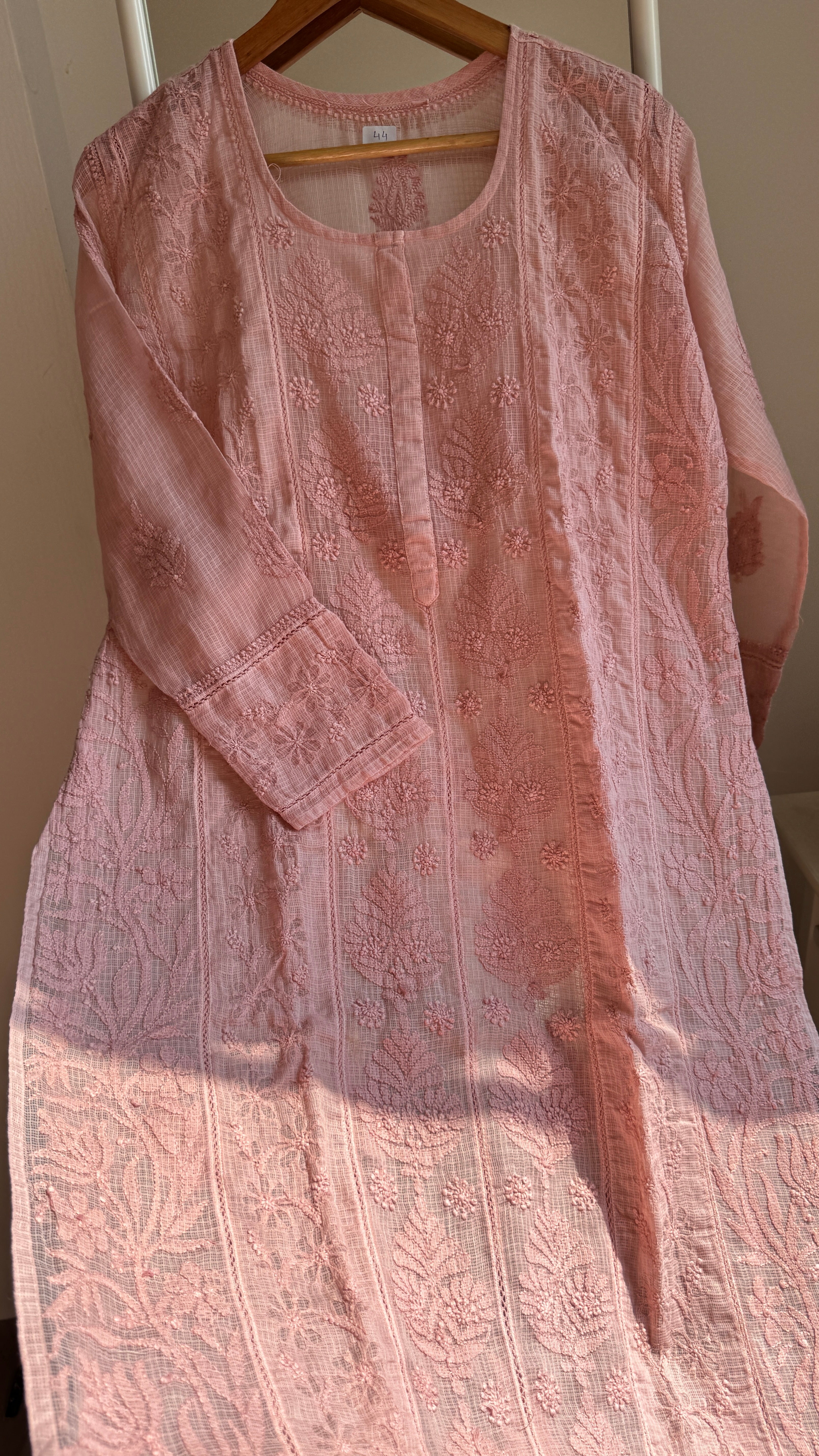 Kota Soft Cotton Chikankari Kurti - Rose Pink - CHAND Collection
