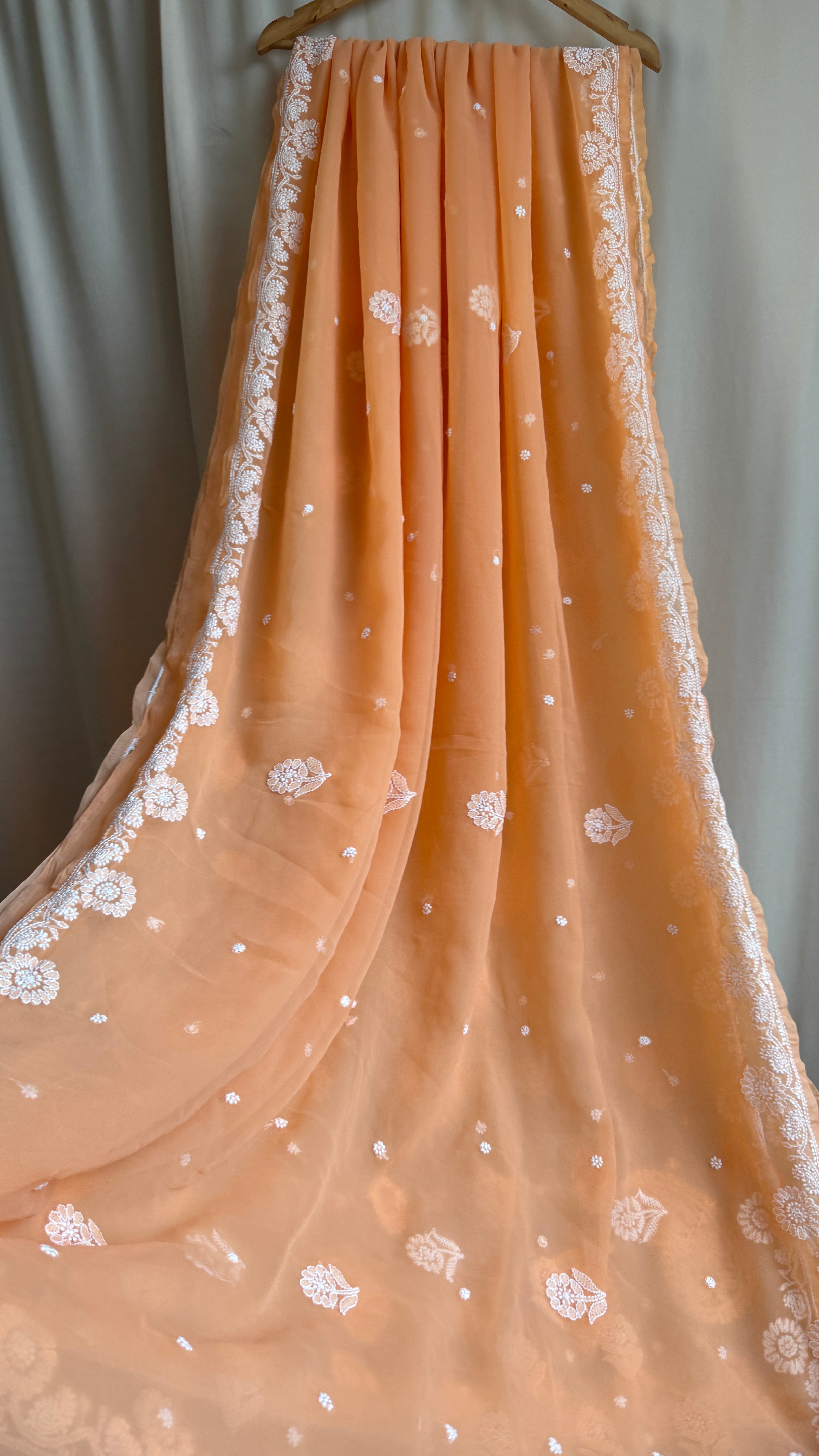 Georgette Chikankari saree in Orange