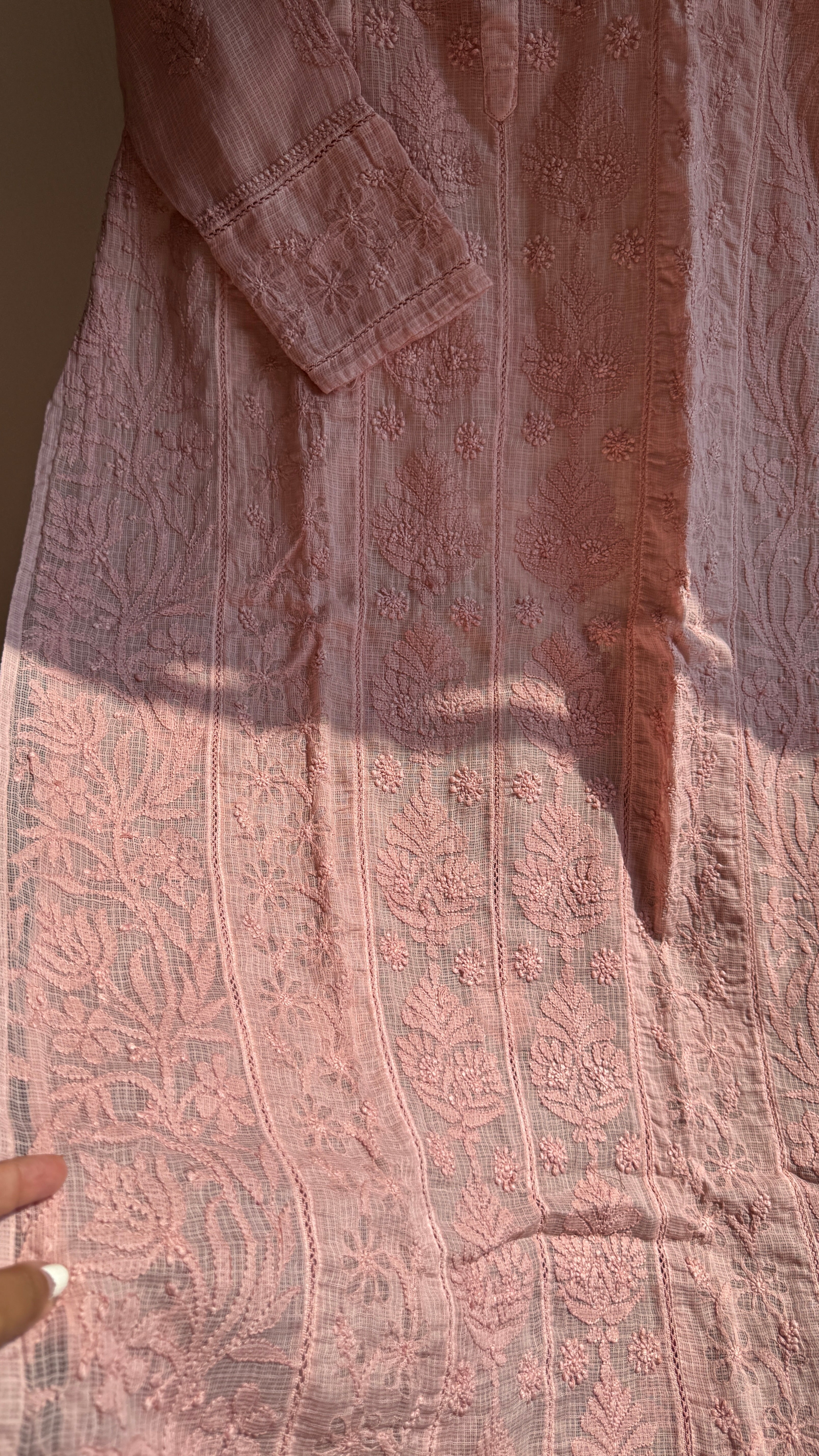 Kota Soft Cotton Chikankari Kurti - Rose Pink - CHAND Collection