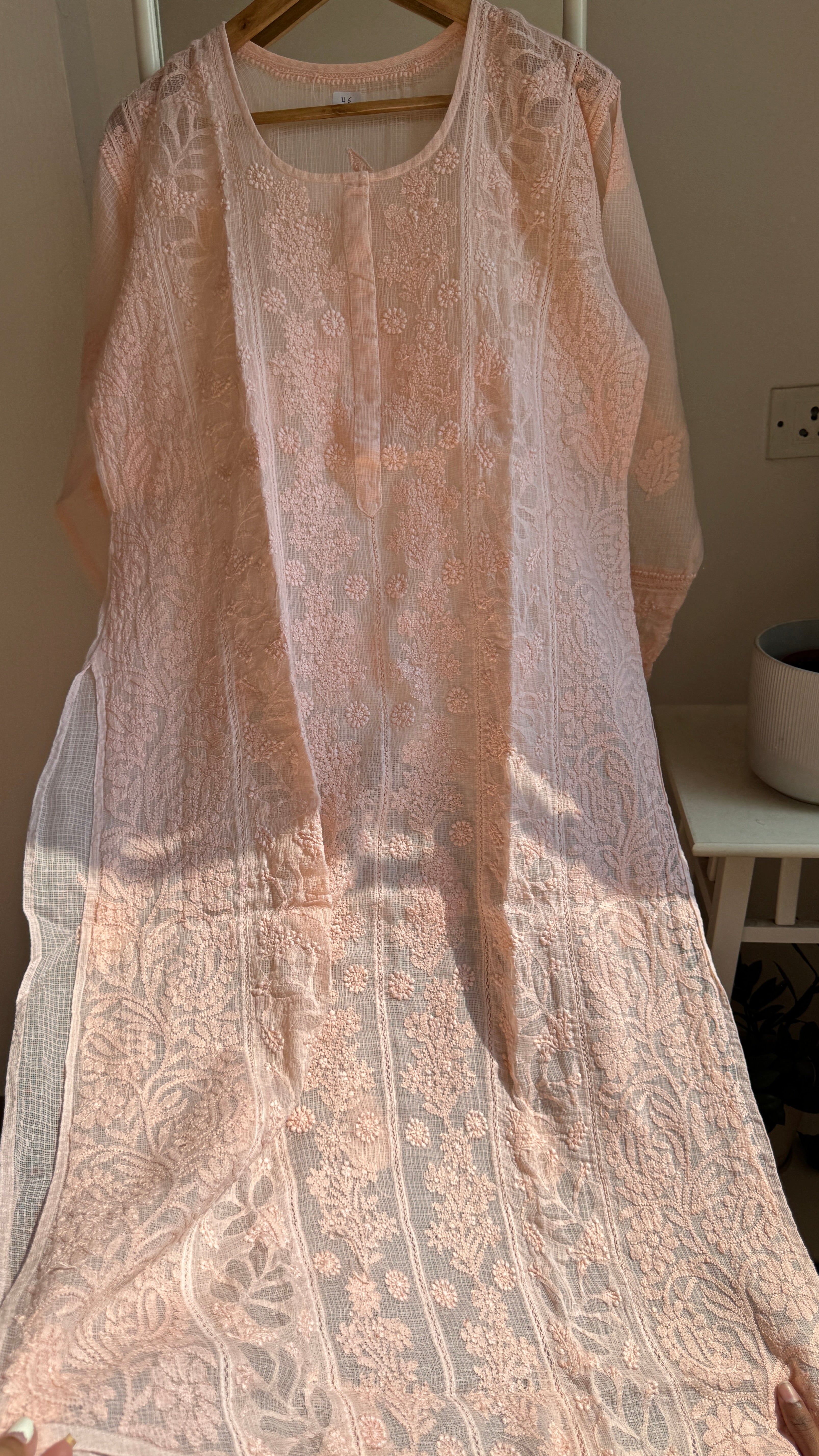 Kota Soft Cotton Chikankari Kurti - Peach - CHAND Collection