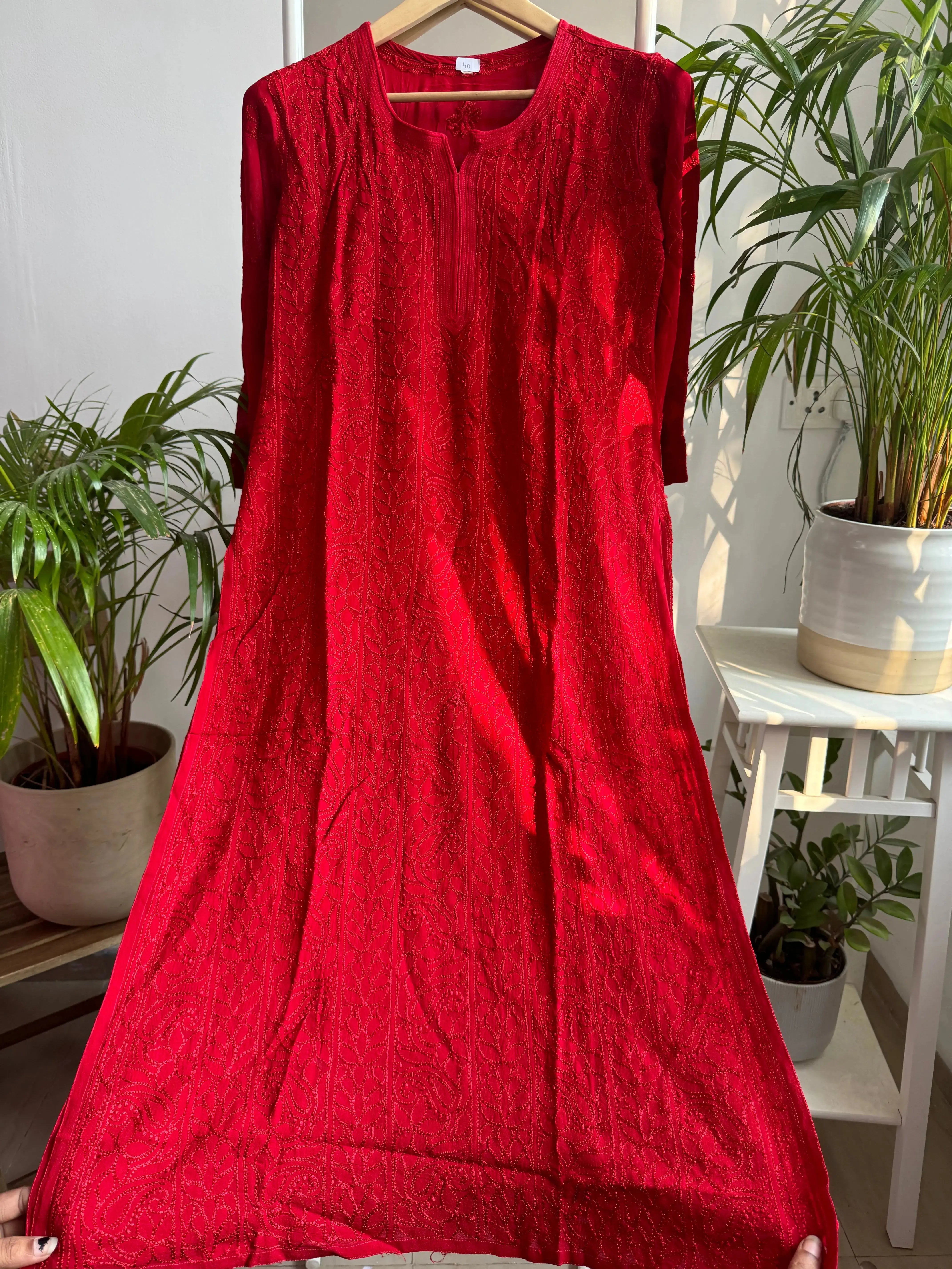 Viscose Kurti - Red ARIAA CHIKANKARI