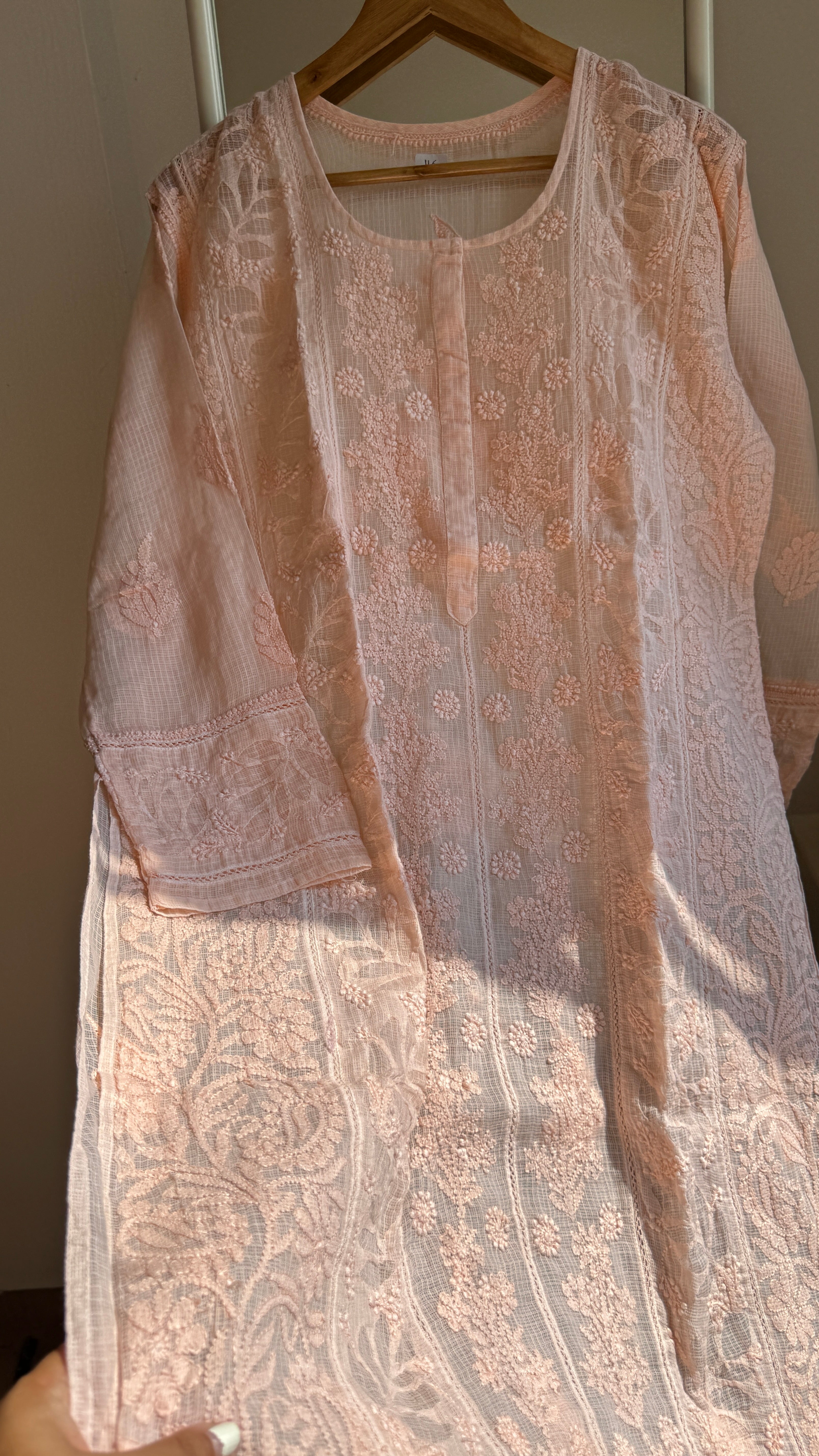 Kota Soft Cotton Chikankari Kurti - Peach - CHAND Collection