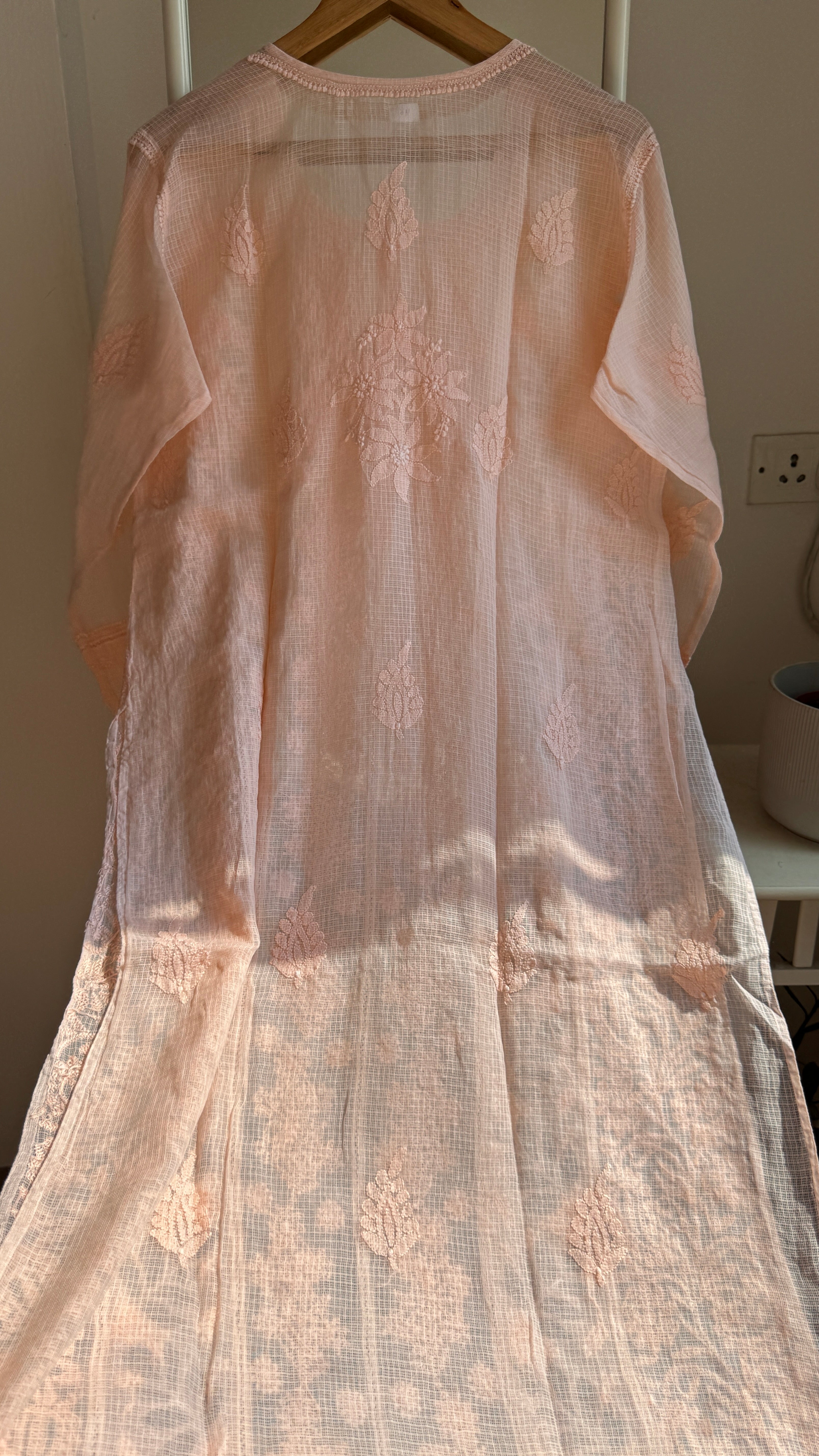 Kota Soft Cotton Chikankari Kurti - Peach - CHAND Collection