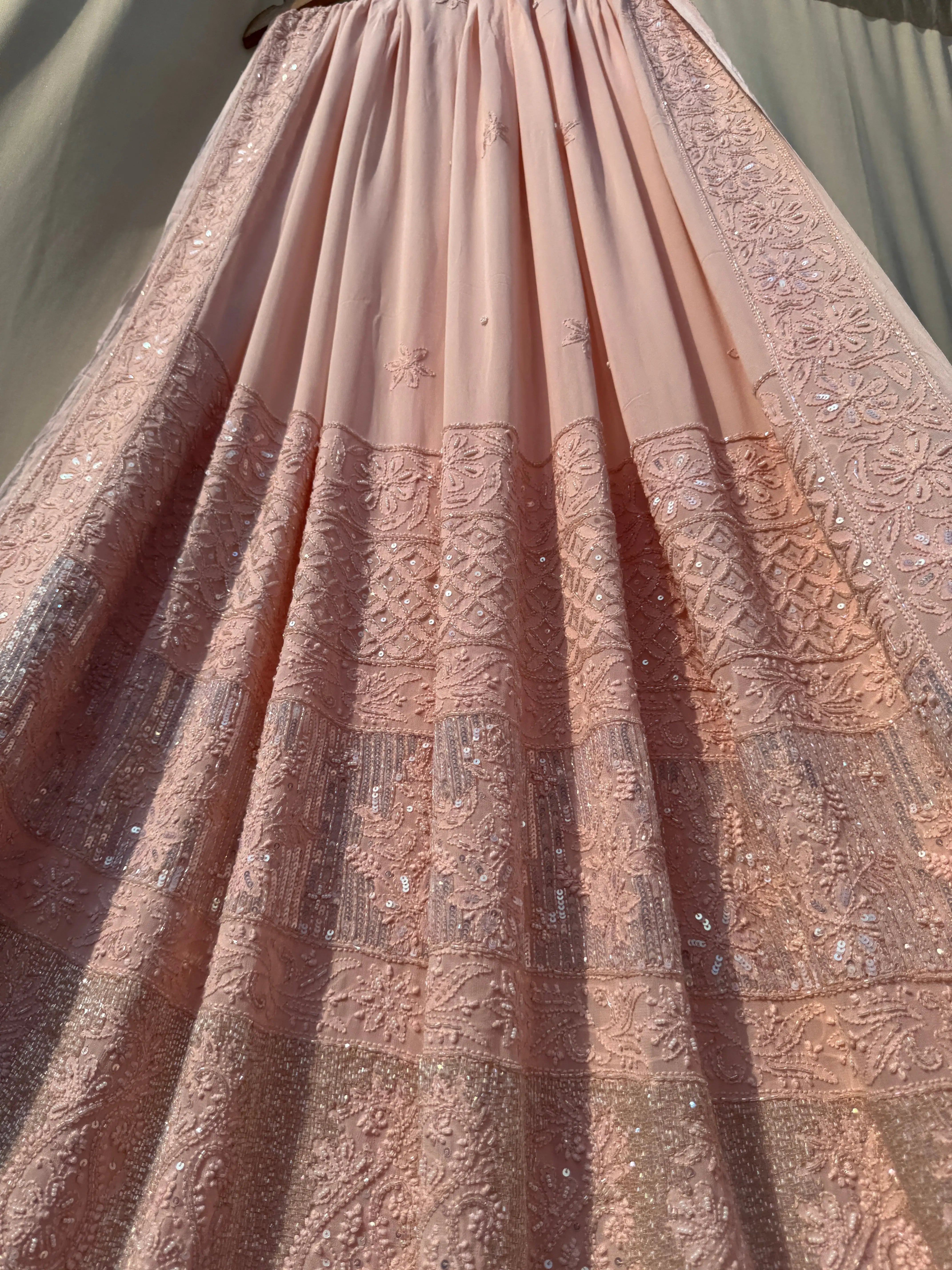 Viscose Peach Chikankari saree with Pearl embellishments ARIAA CHIKANKARI