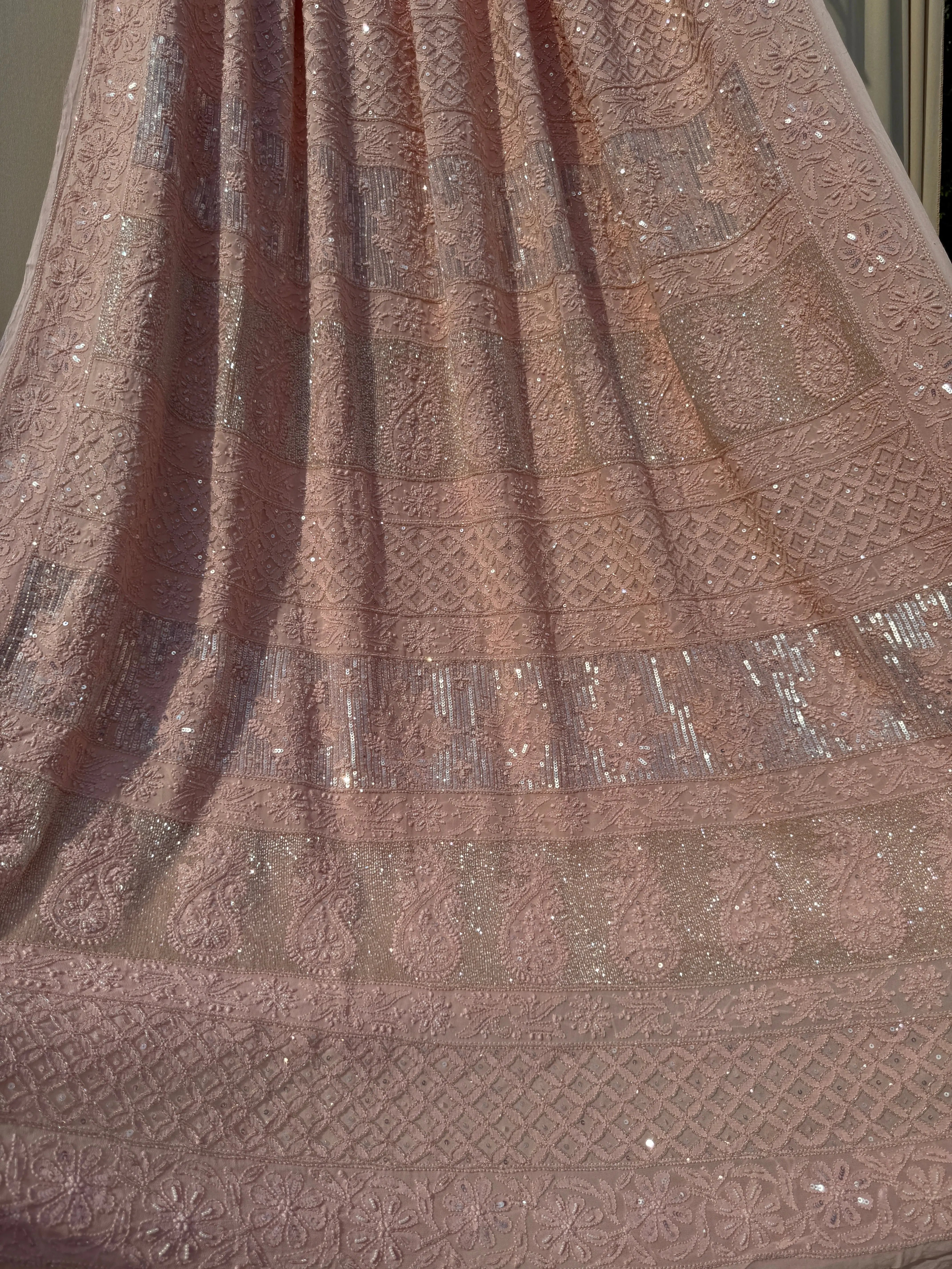Viscose Peach Chikankari saree with Pearl embellishments ARIAA CHIKANKARI