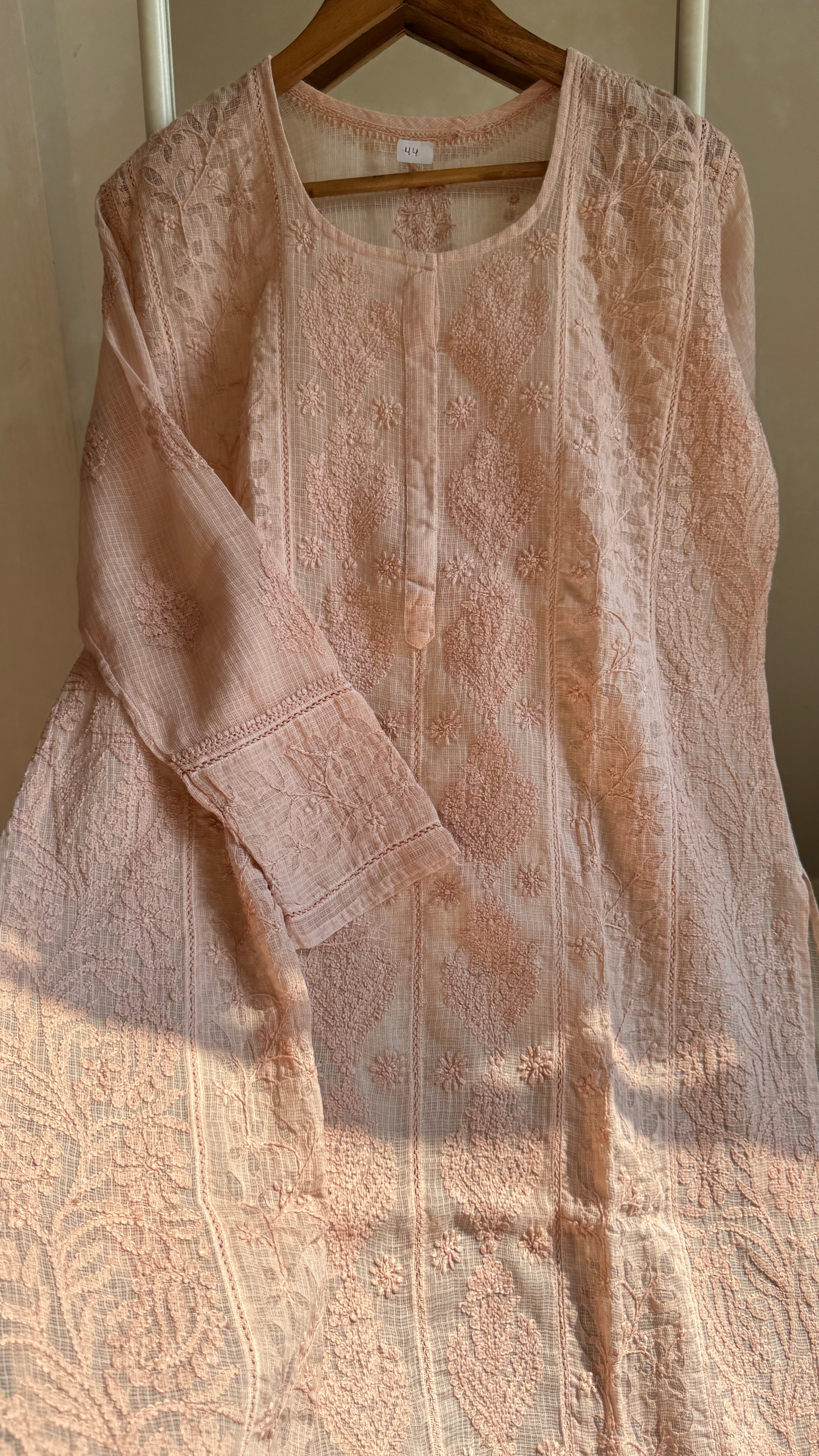 Kota Soft Cotton Chikankari Kurti - Nude Pink - CHAND Collection