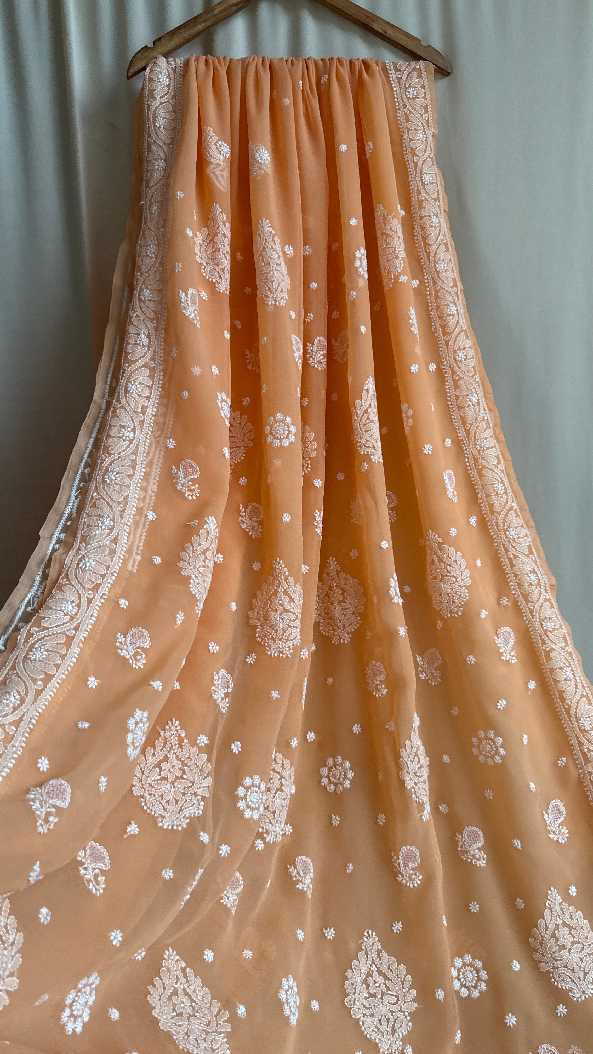Georgette Chikankari saree in Orange