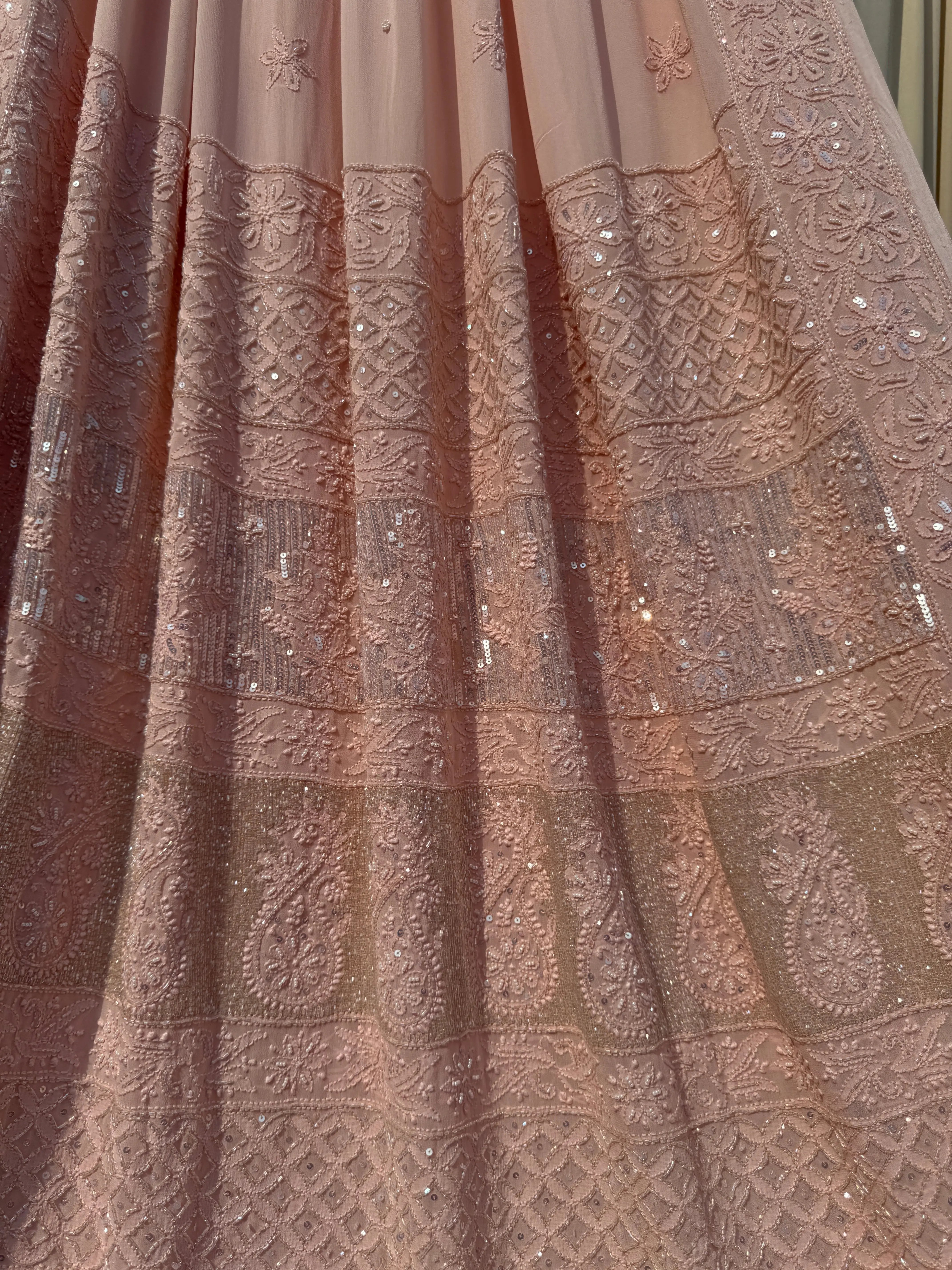 Viscose Peach Chikankari saree with Pearl embellishments ARIAA CHIKANKARI