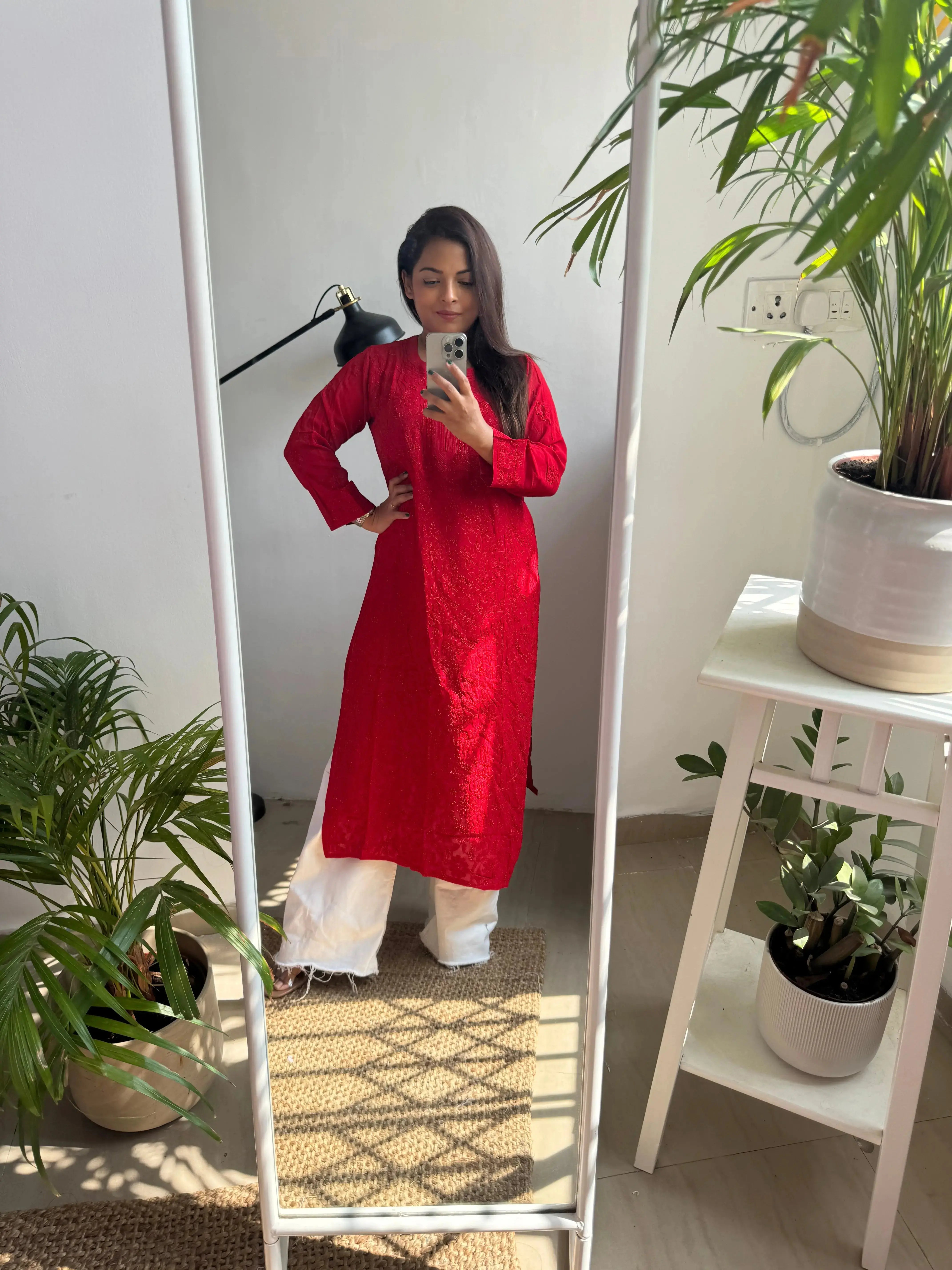 Viscose Kurti - Red ARIAA CHIKANKARI
