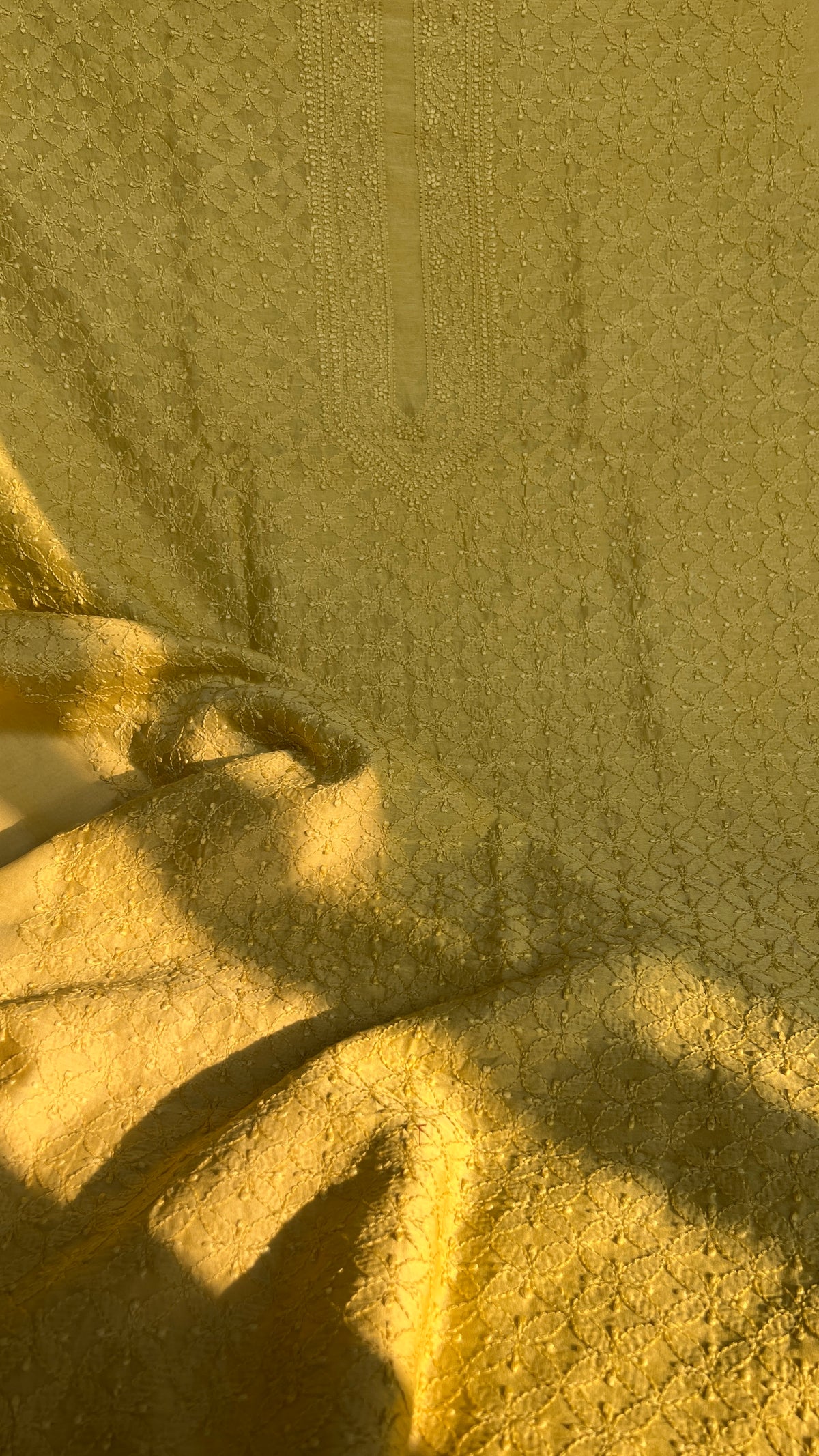 Chanderi Chikankari Kurta Length - Mens- Yellow