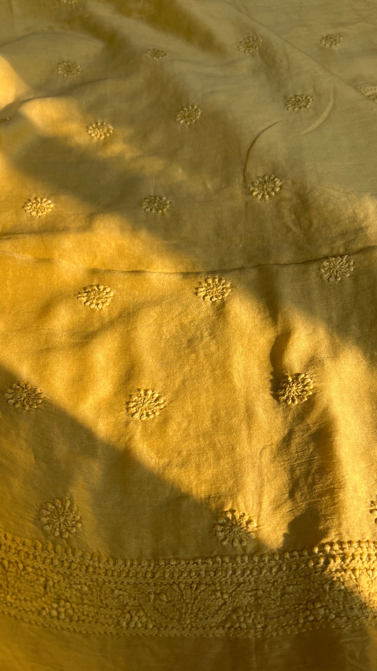 Chanderi Chikankari Kurta Length - Mens- Yellow