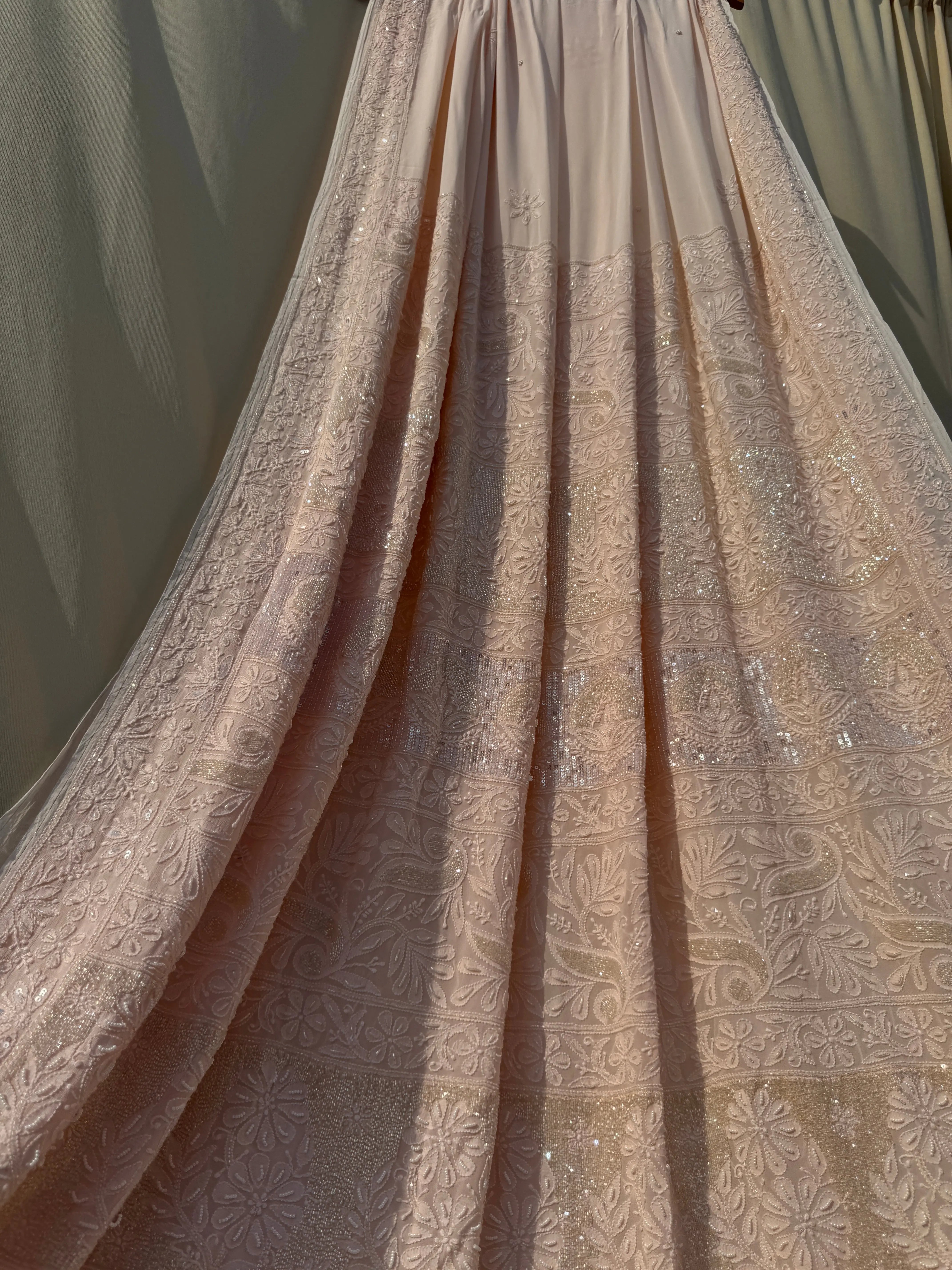 Viscose Peach Chikankari saree with Pearl embellishments ARIAA CHIKANKARI