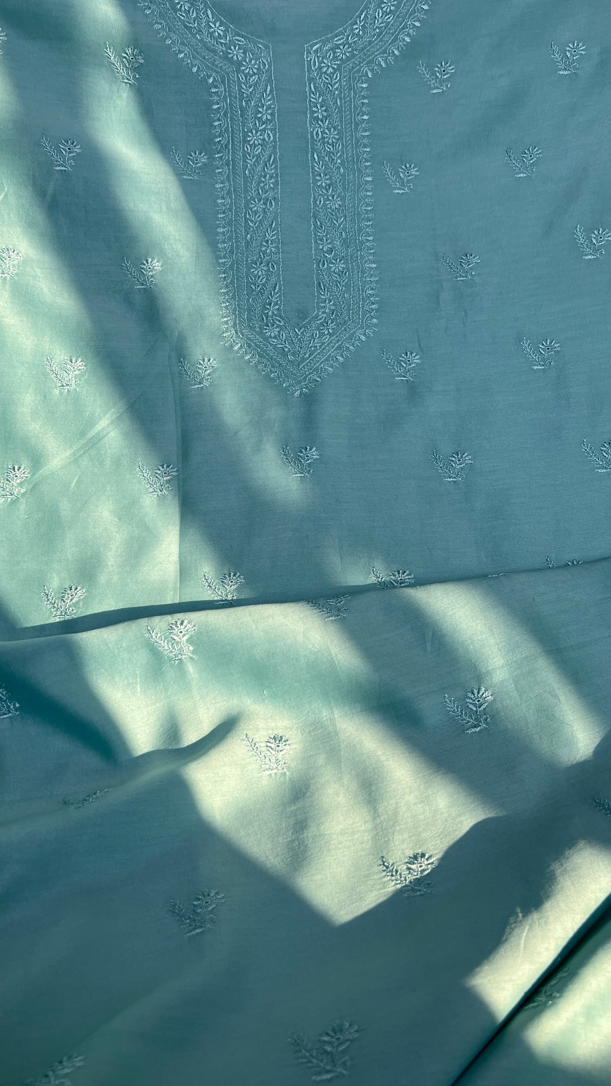 Mul Chanderi Chikankari Kurta Length - Mens- Tiffany