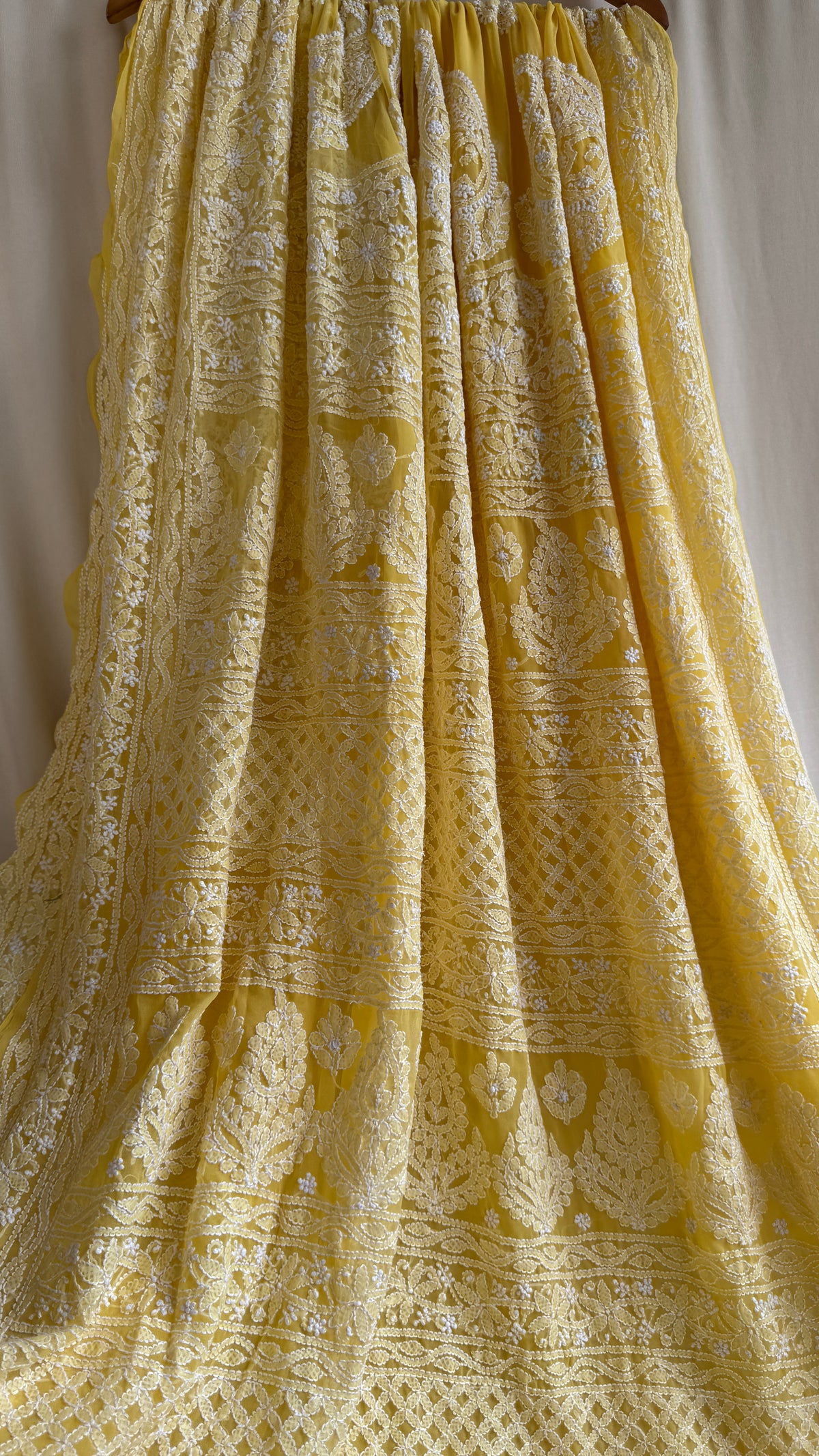 Georgette Chikankari saree in Yellow