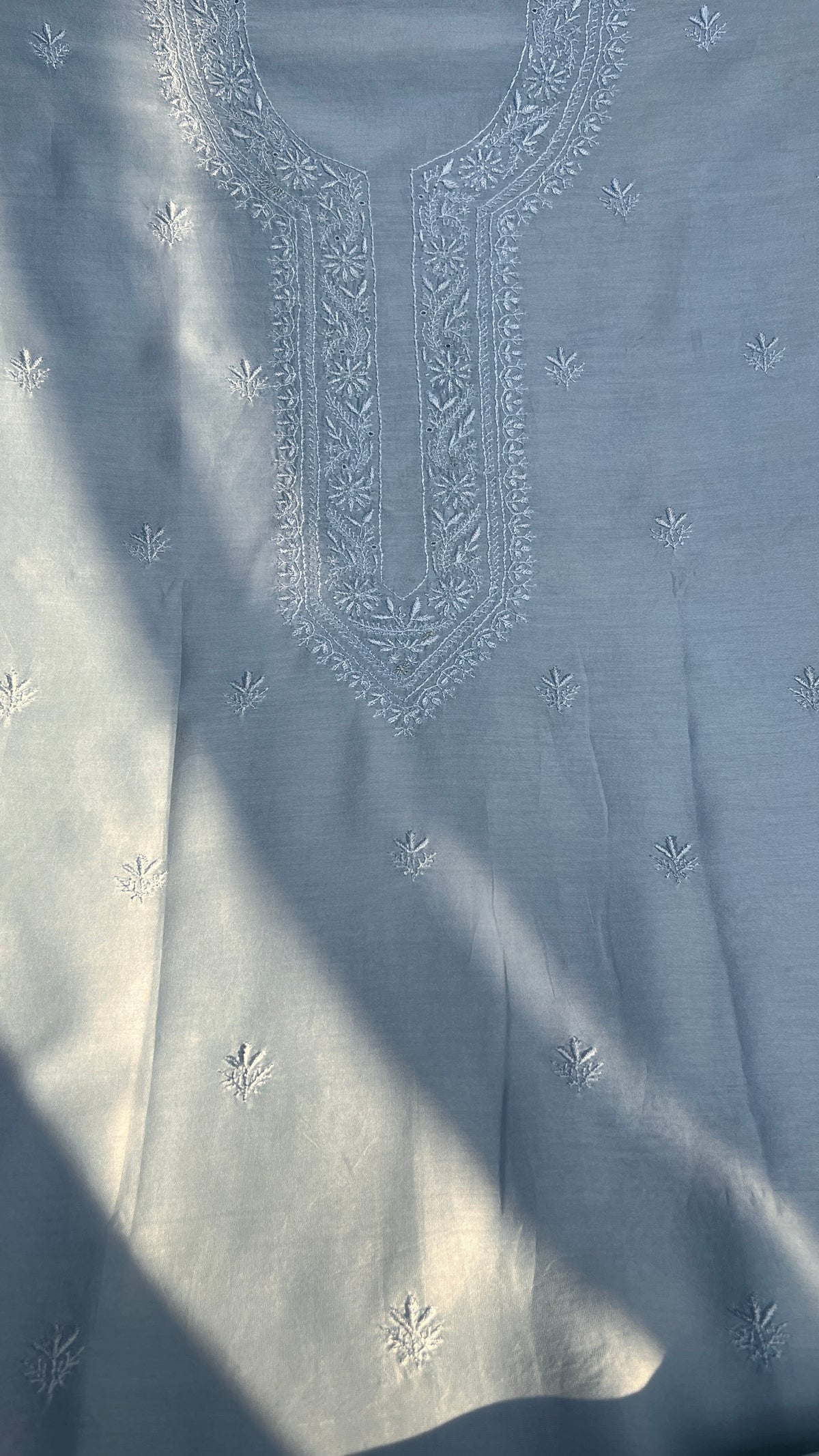 Chanderi Chikankari Kurta Length - Mens- Blue