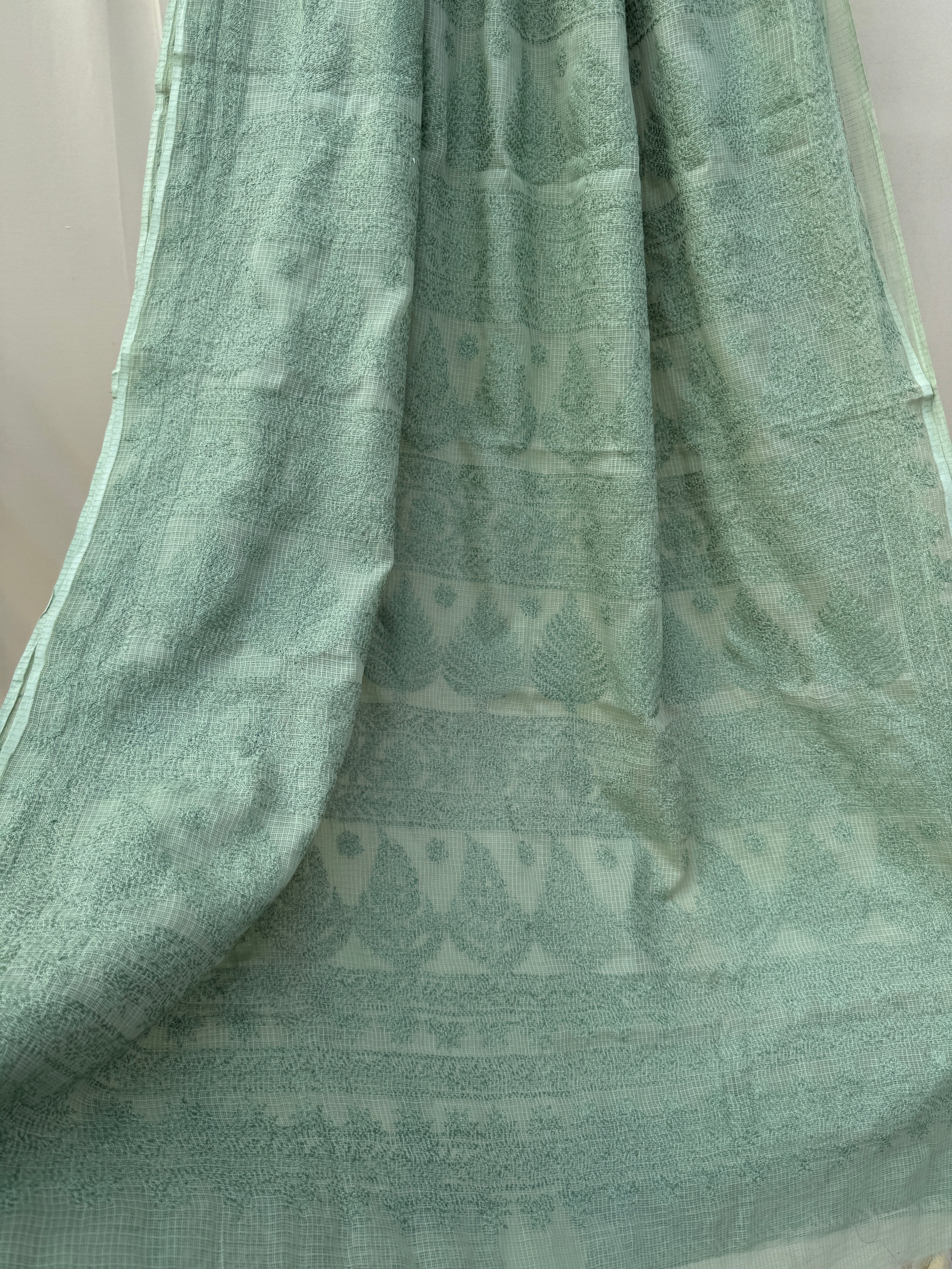 Kota Chikankari saree in Forest Green