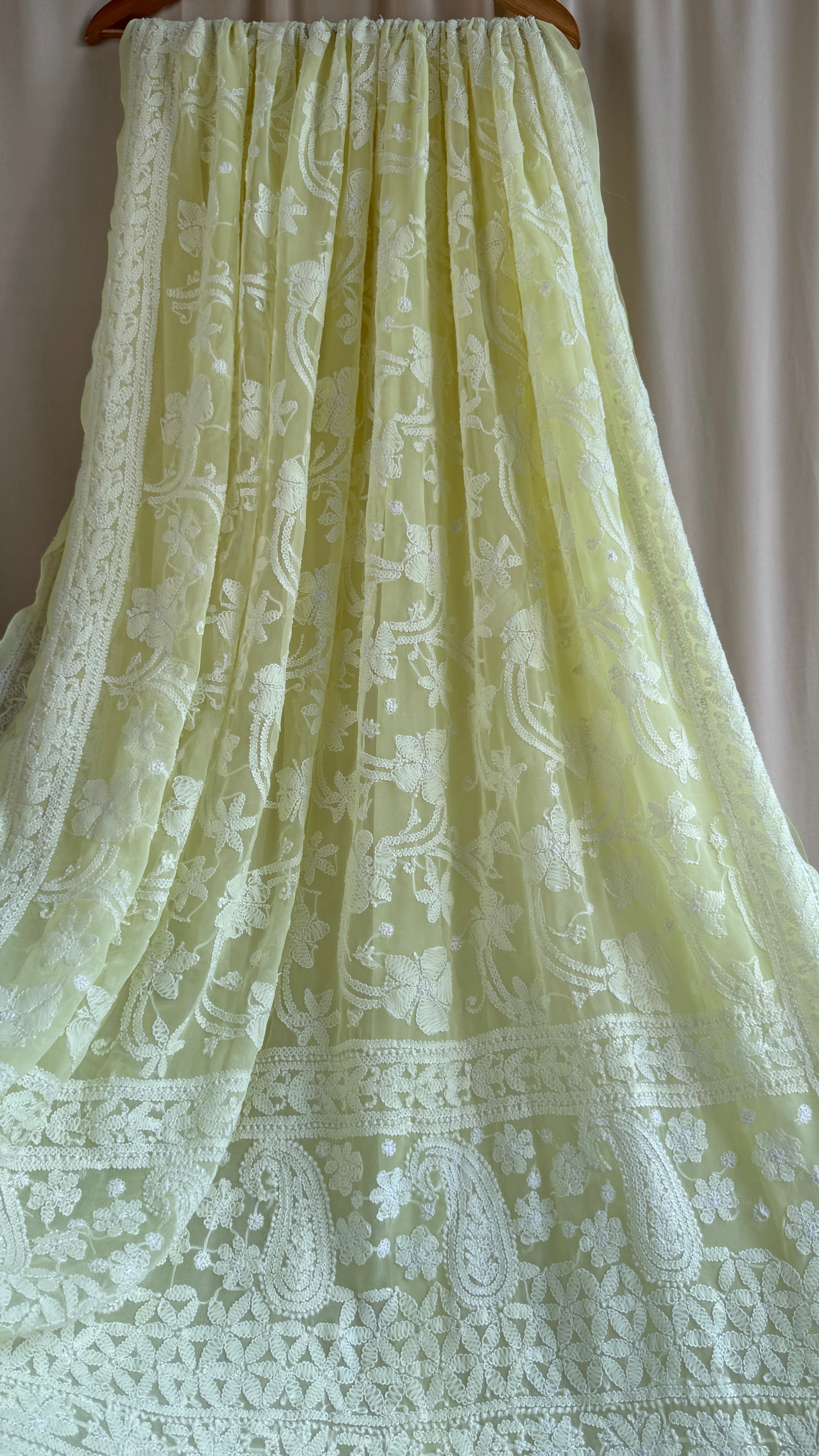 Georgette Chikankari saree in Lemon Yellow